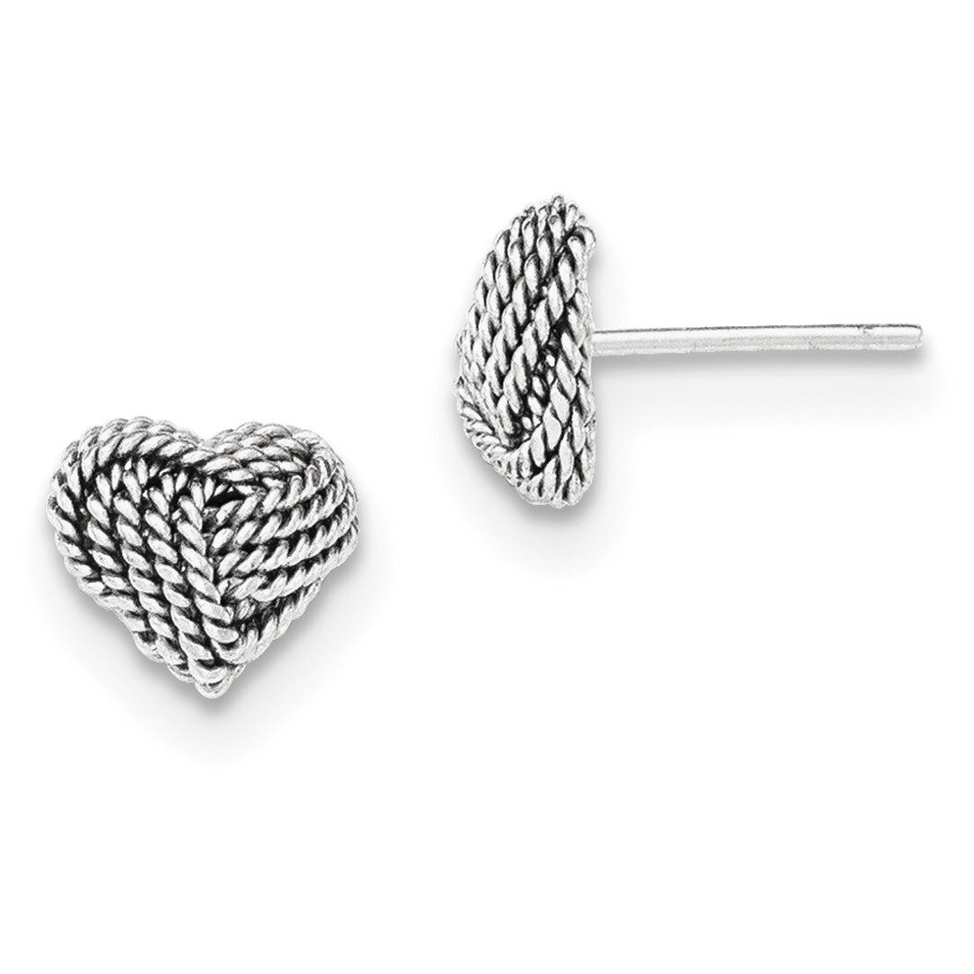 Small Twisted Knot Heart Post Earrings Sterling Silver Rhodium-plated QE11780, MPN: QE11780, 191101…
