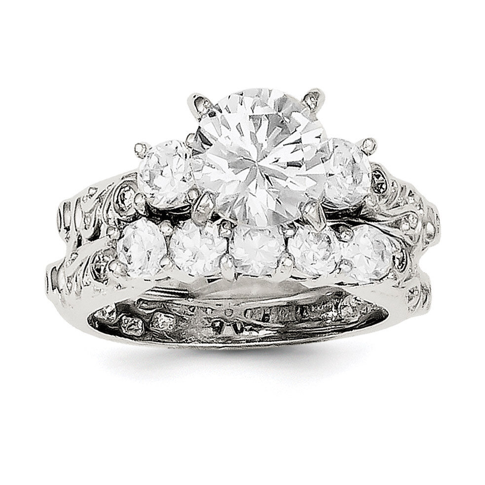 2-Piece CZ Wedding Ring Sterling Silver Rhodium-plated QR2090-6, MPN: QR2090, 883957187167