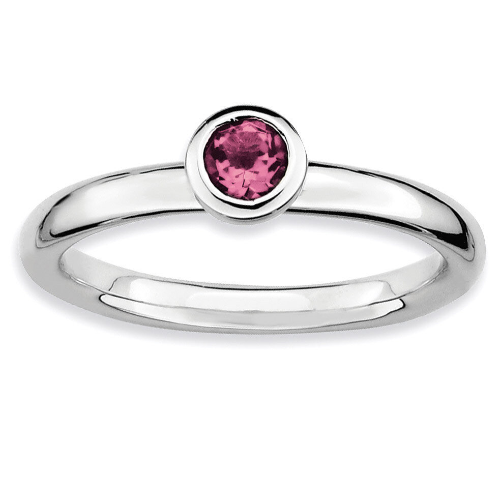 Low 4Mm Round Pink Tourmaline Ring Sterling Silver QSK505-10, MPN: QSK505, 886774007816