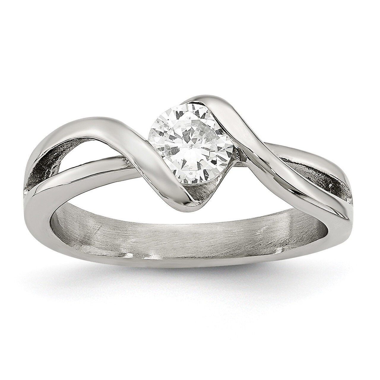 Round CZ Ring Stainless Steel Polished SR288-6
