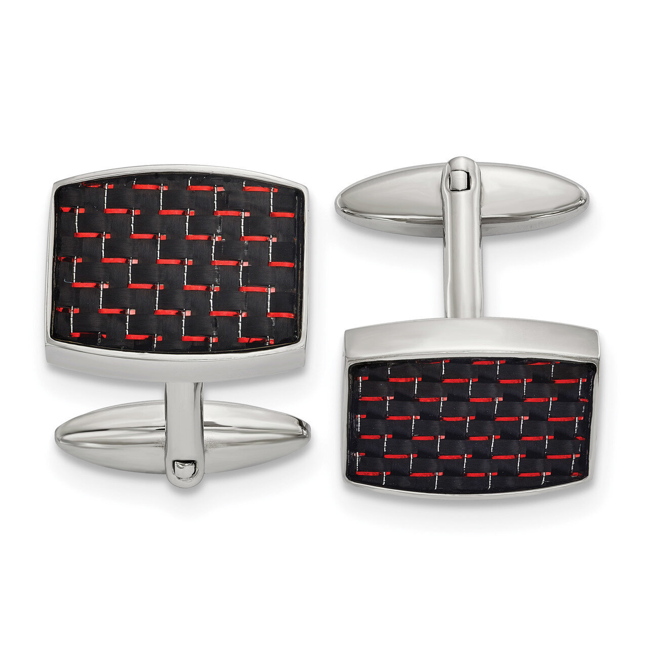 Black and Red Carbon Fiber Inlay Cufflinks Stainless Steel Polished Engravable SRC390