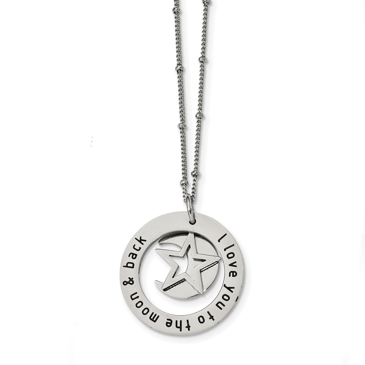I Love You To The Moon 20 Inch Necklace Stainless Steel Polished Engravable SRN2484-20