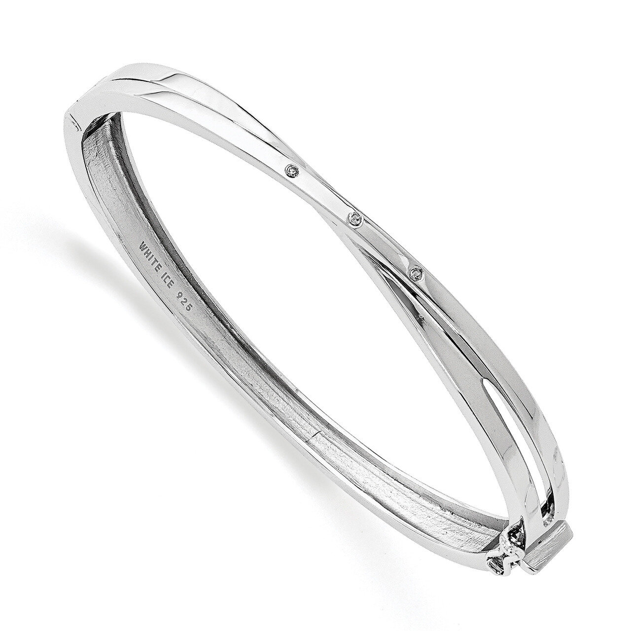 .03Ct. Diamond Crossover Bangle Bracelet Sterling Silver QW166