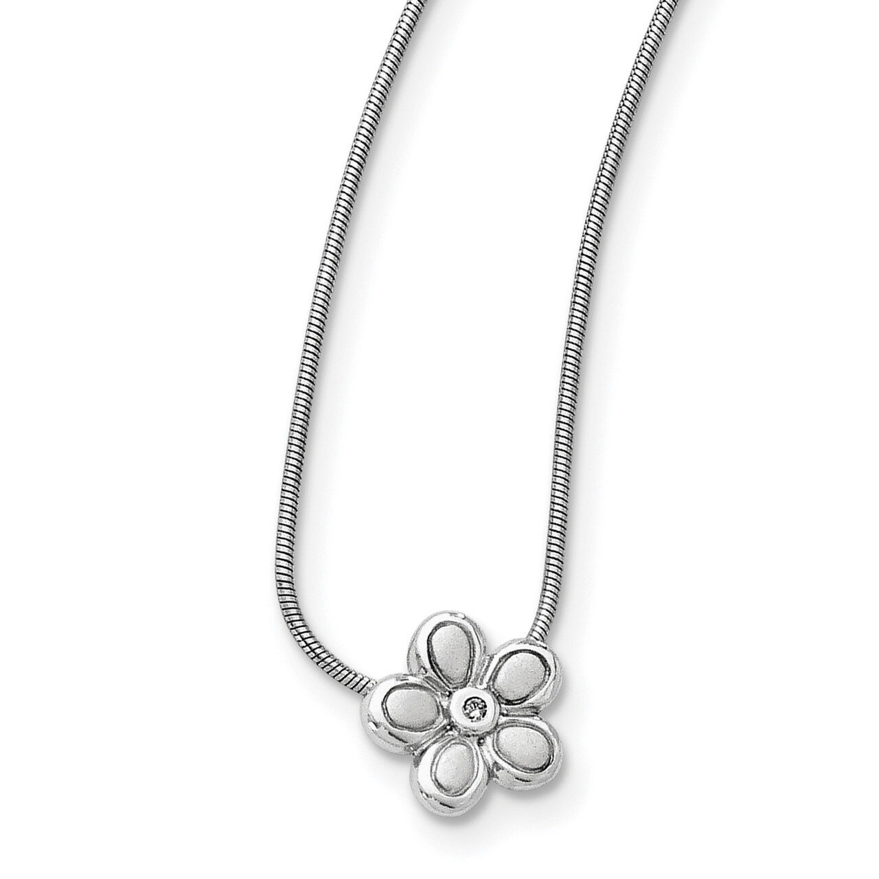 02Ct. Matte Finish Diamond Flower Necklace Sterling Silver QW175-18, MPN: QW175-18, 883957504186