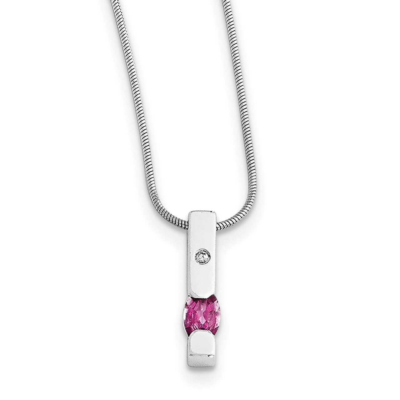 .02Ct. Diamond and Pink Topaz Necklace Sterling Silver QW209-18