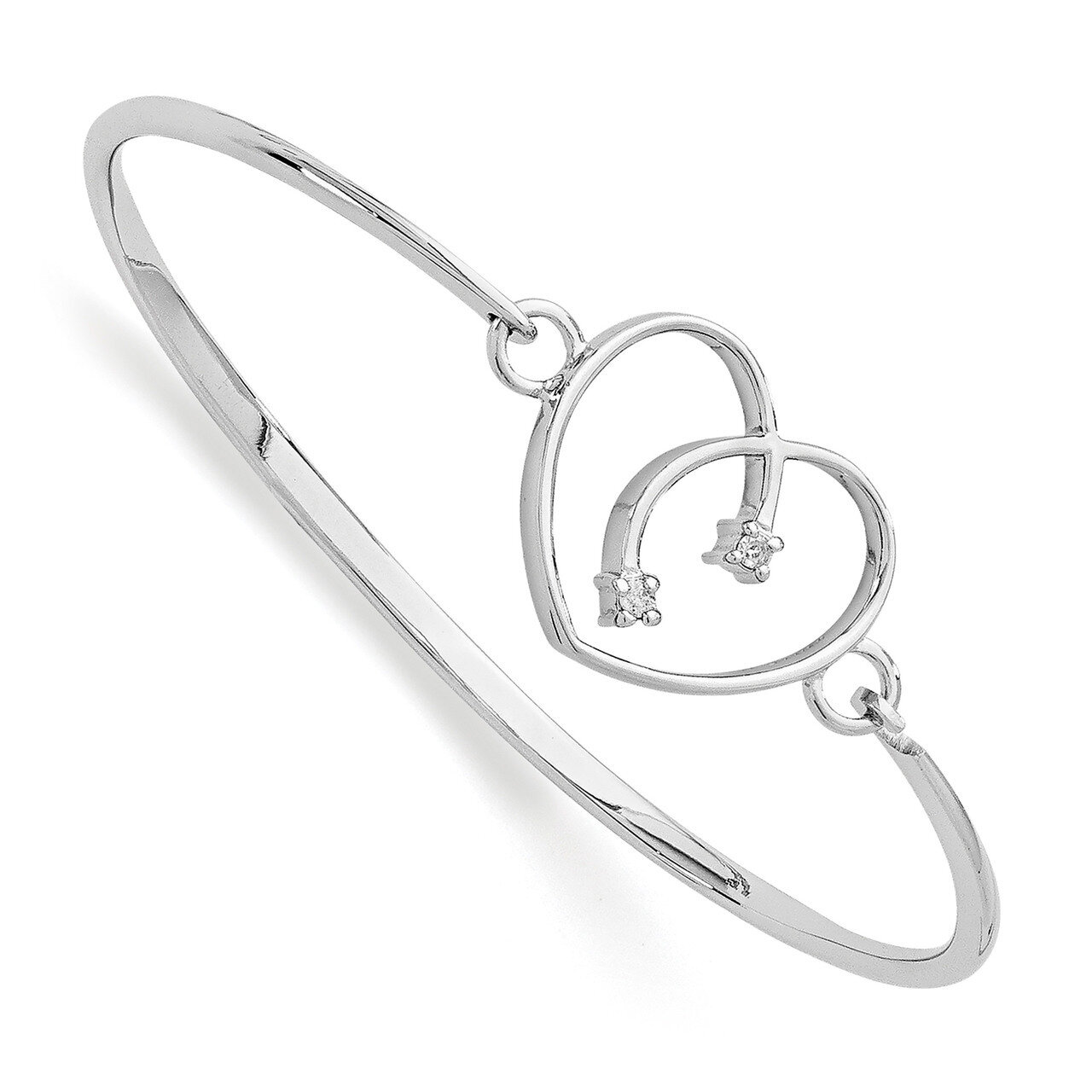 .06Ct. Diamond Heart Bangle Bracelet Sterling Silver QW230