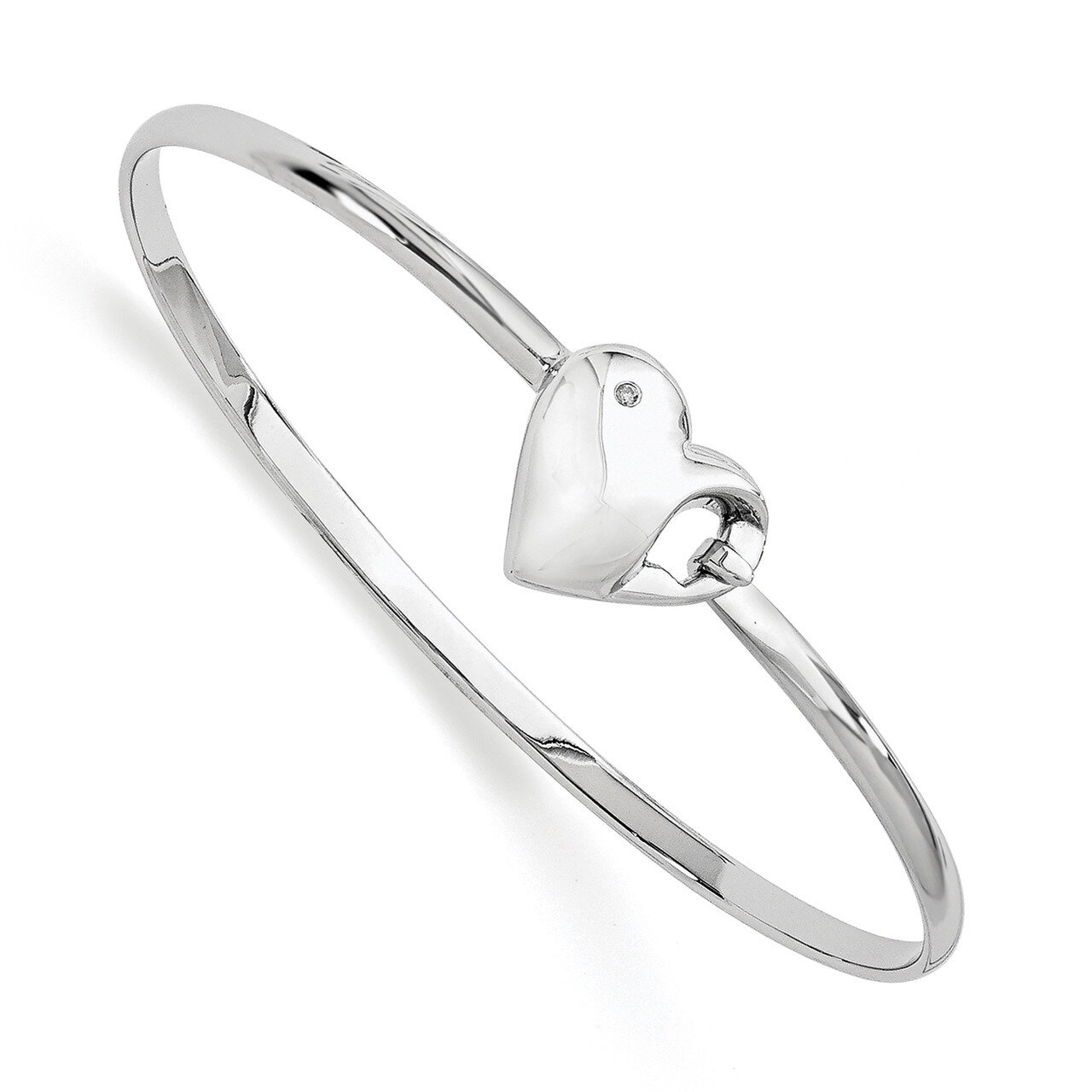 .01Ct. Diamond Heart Bangle Bracelet Sterling Silver QW232