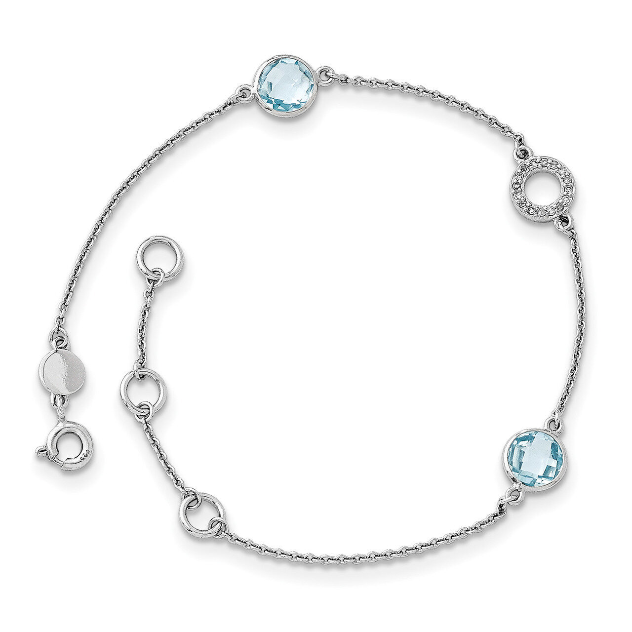 Blue Topaz and .05 Ct Diamond Bracelet Sterling Silver QW361-7.25