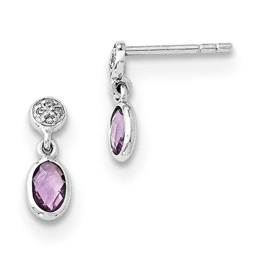 Amethyst and Diamond Post Earrings Sterling Silver QW367