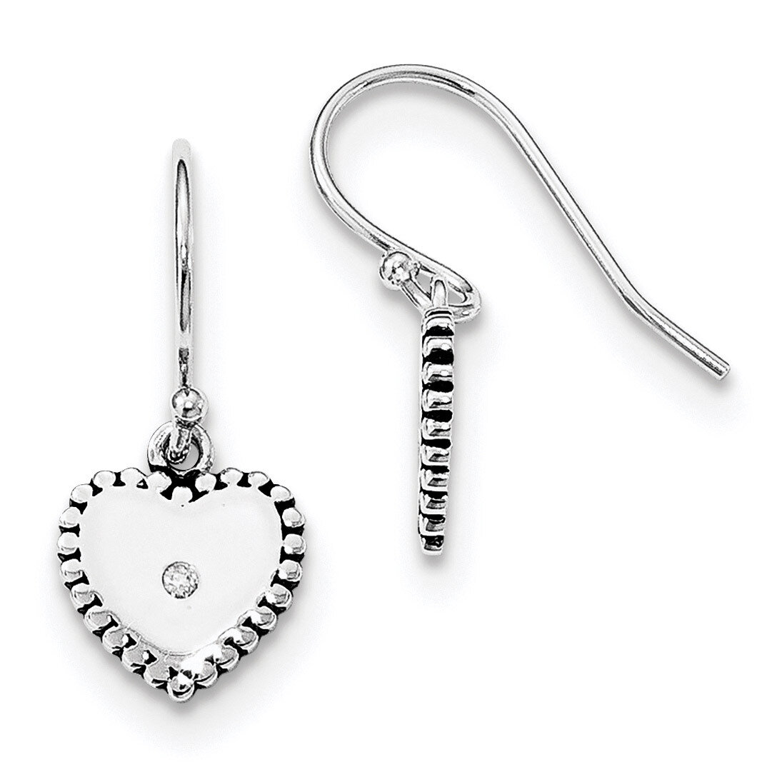 Heart Dangle Earrings Diamond Sterling Silver QW432, MPN: QW432, 886774011813