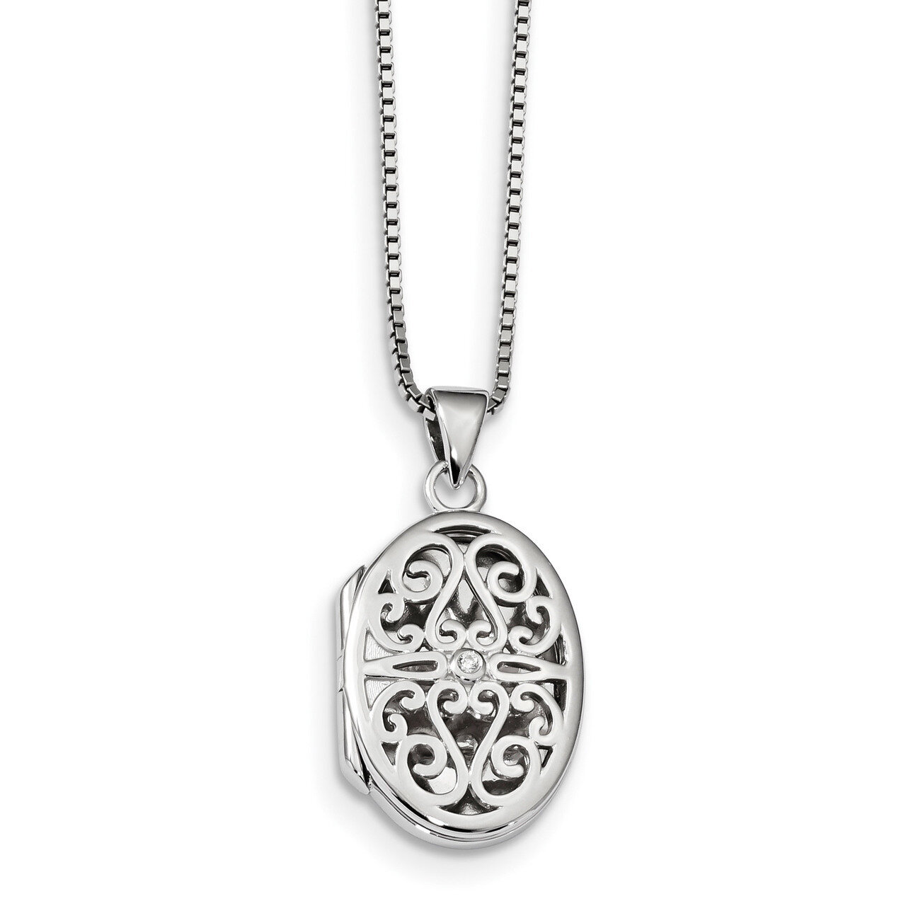 Locket Necklace Diamond Sterling Silver QW441-18