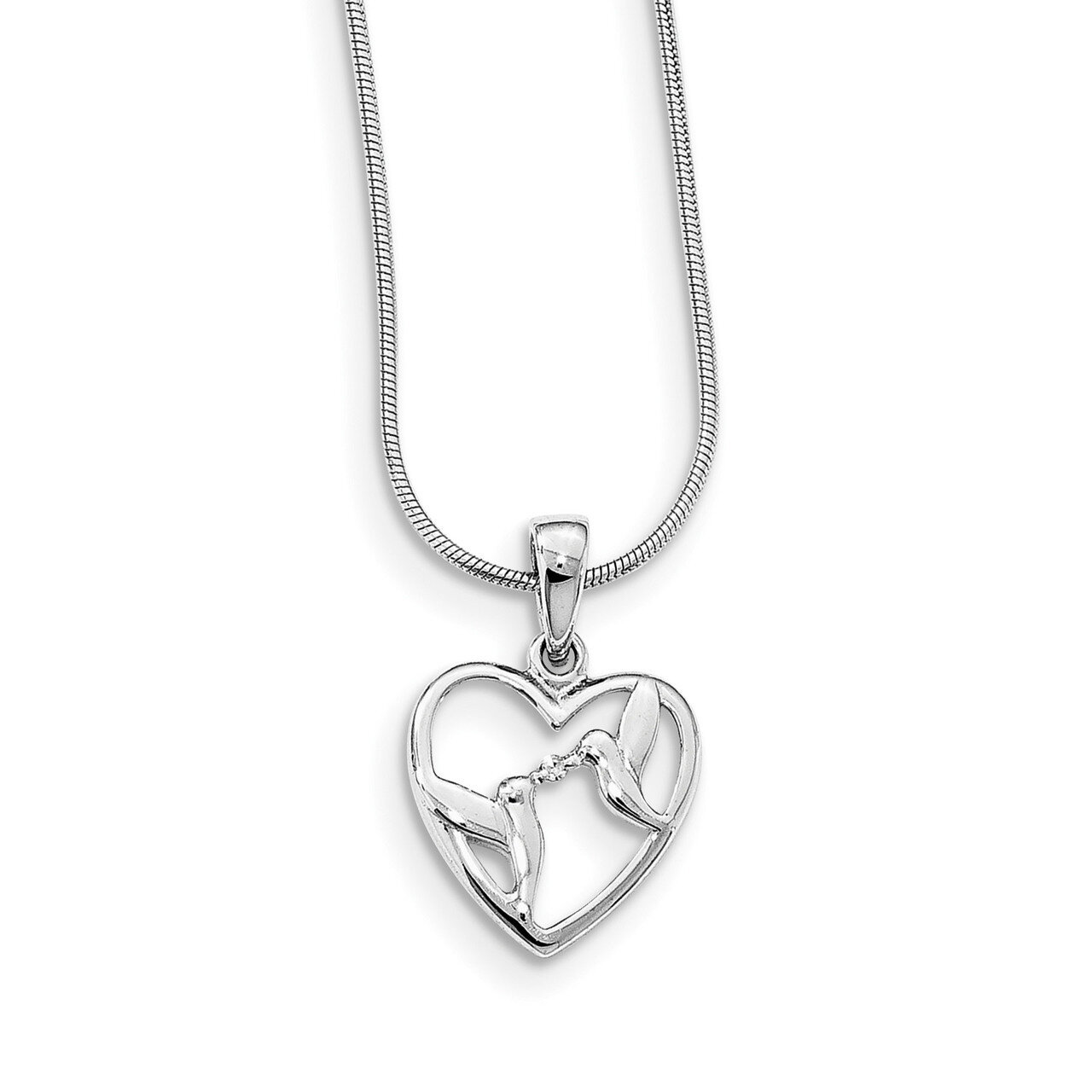 Bird & Heart Necklace Diamond Sterling Silver QW446-18