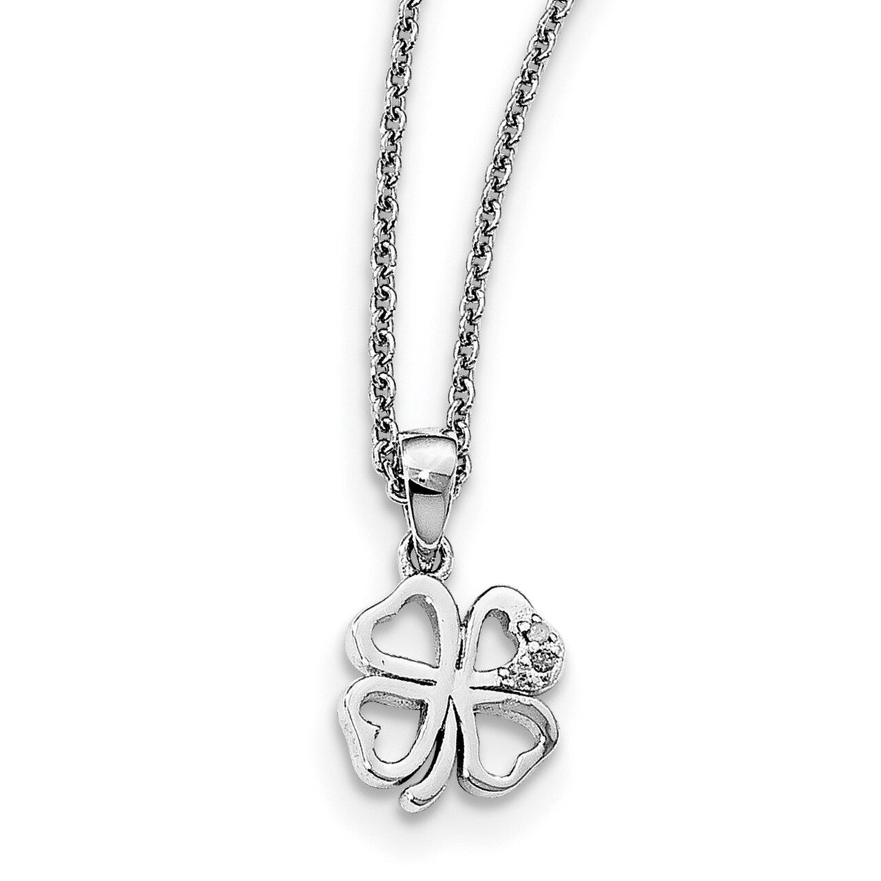 Clover Necklace Diamond Sterling Silver QW448-18, MPN: QW448-18, 883957946580