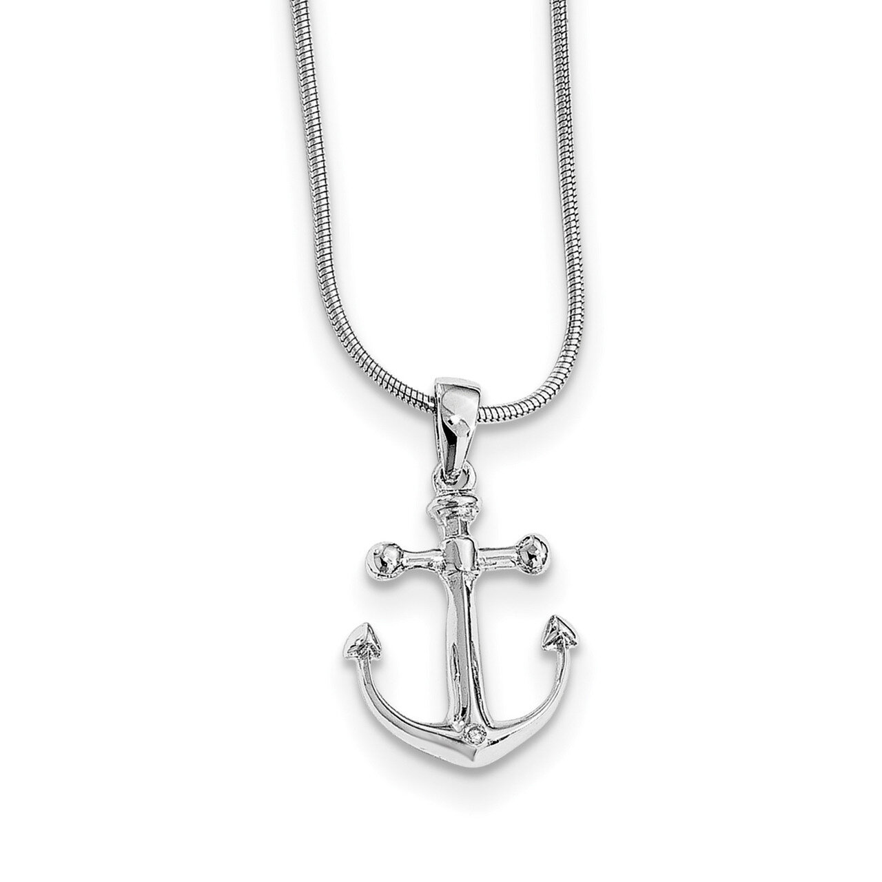 Anchor Necklace Diamond Sterling Silver QW452-18, MPN: QW452-18, 886774106342