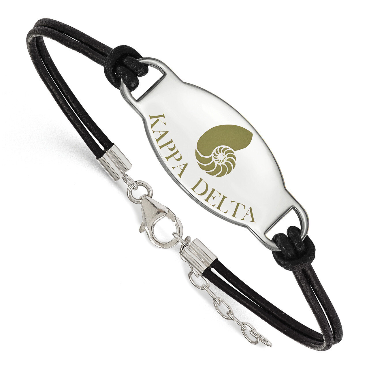 Kappa Delta Enameled Oval Black Leather Bracelet - Sterling Silver SS018KD-BK-7