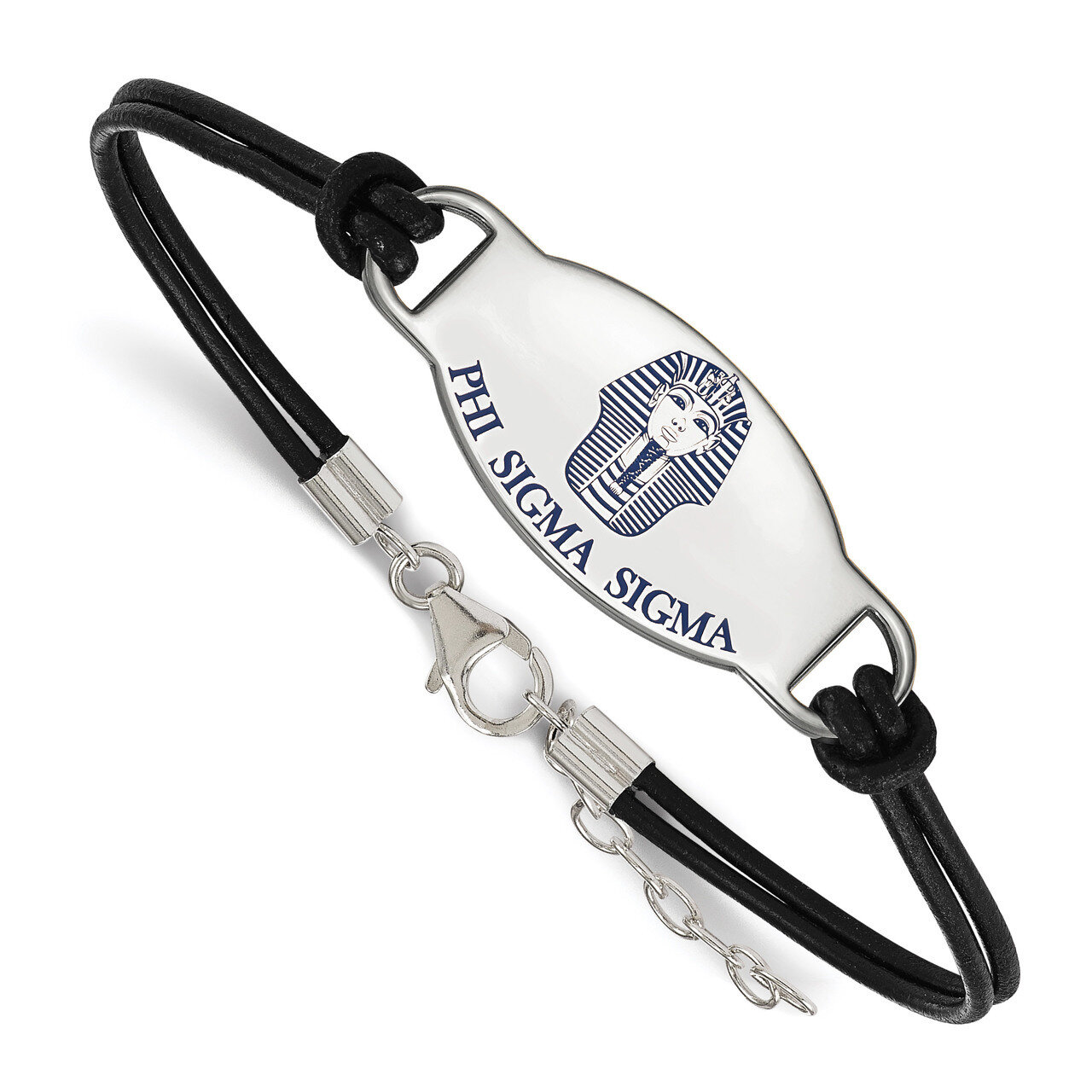 Phi Sigma Sigma Enameled Oval Black Leather Bracele - Sterling Silver SS018PSS-BK-7