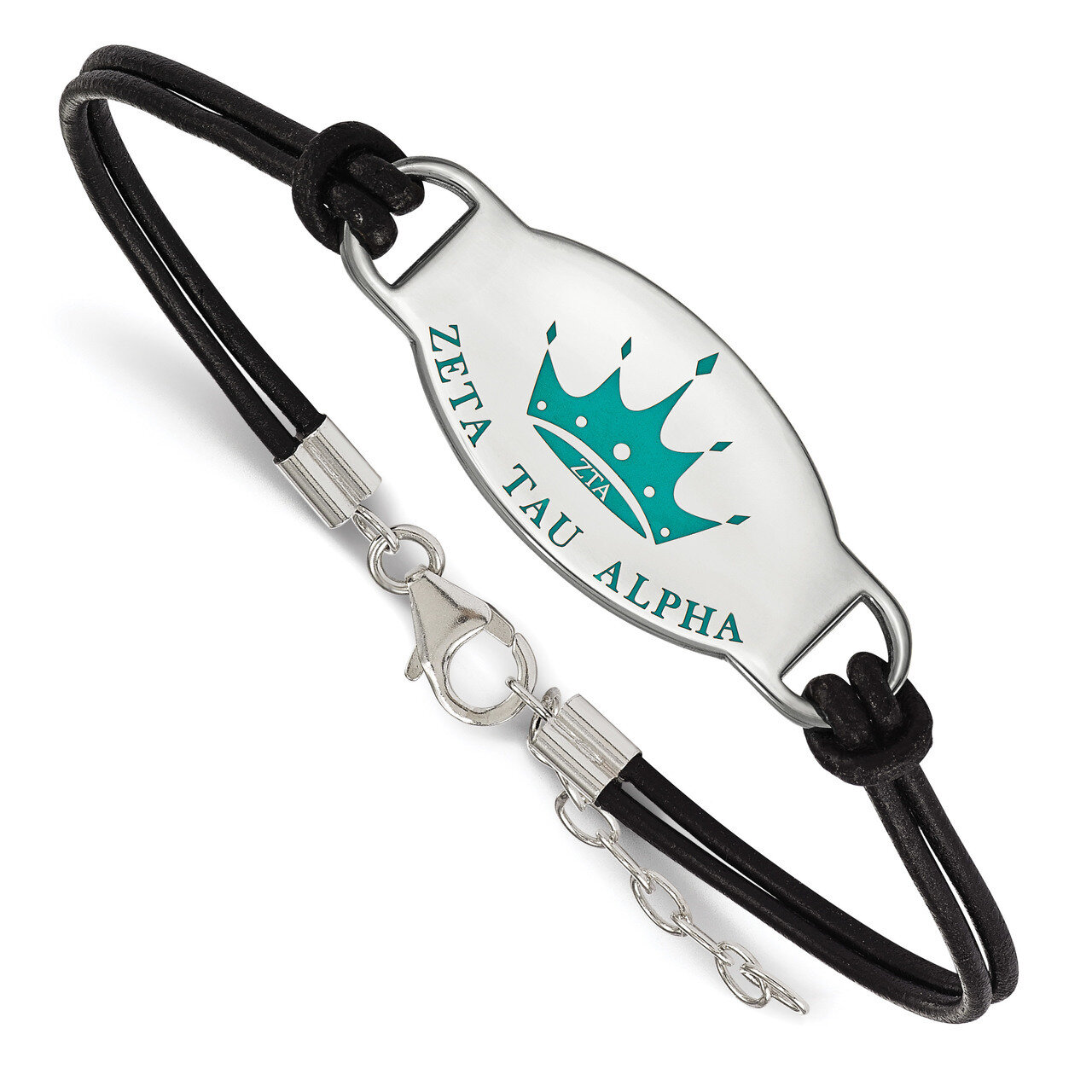Zeta Tau Alpha Enameled Oval Black Leather Bracelet - Sterling Silver SS018ZTA-BK-7