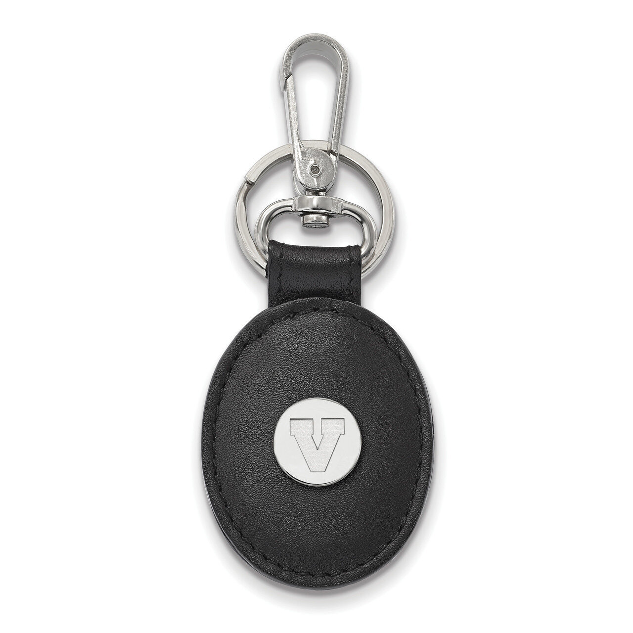 University of Virginia Black Leather Oval Key Chain - Sterling Silver SS053UVA-K1