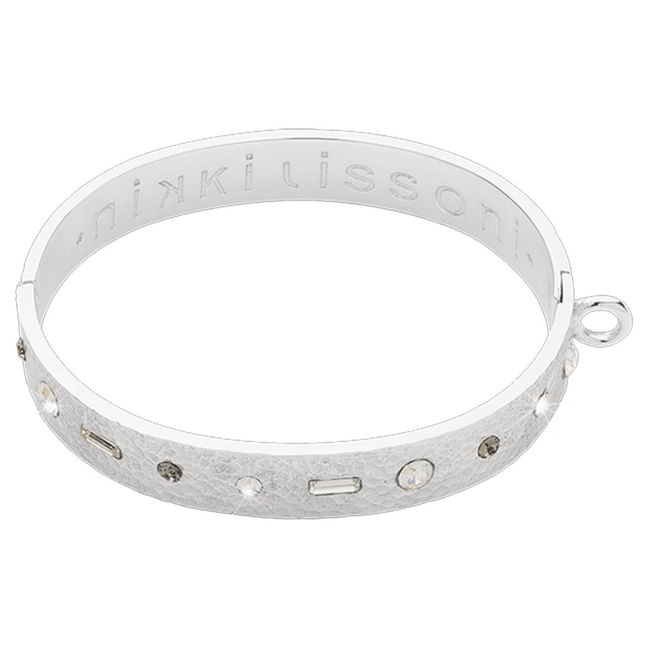 Nikki Lissoni Hammered Bangle of 14mm Swarovski Crystals One Loop To Attach A Charm Rose Gold-plate…