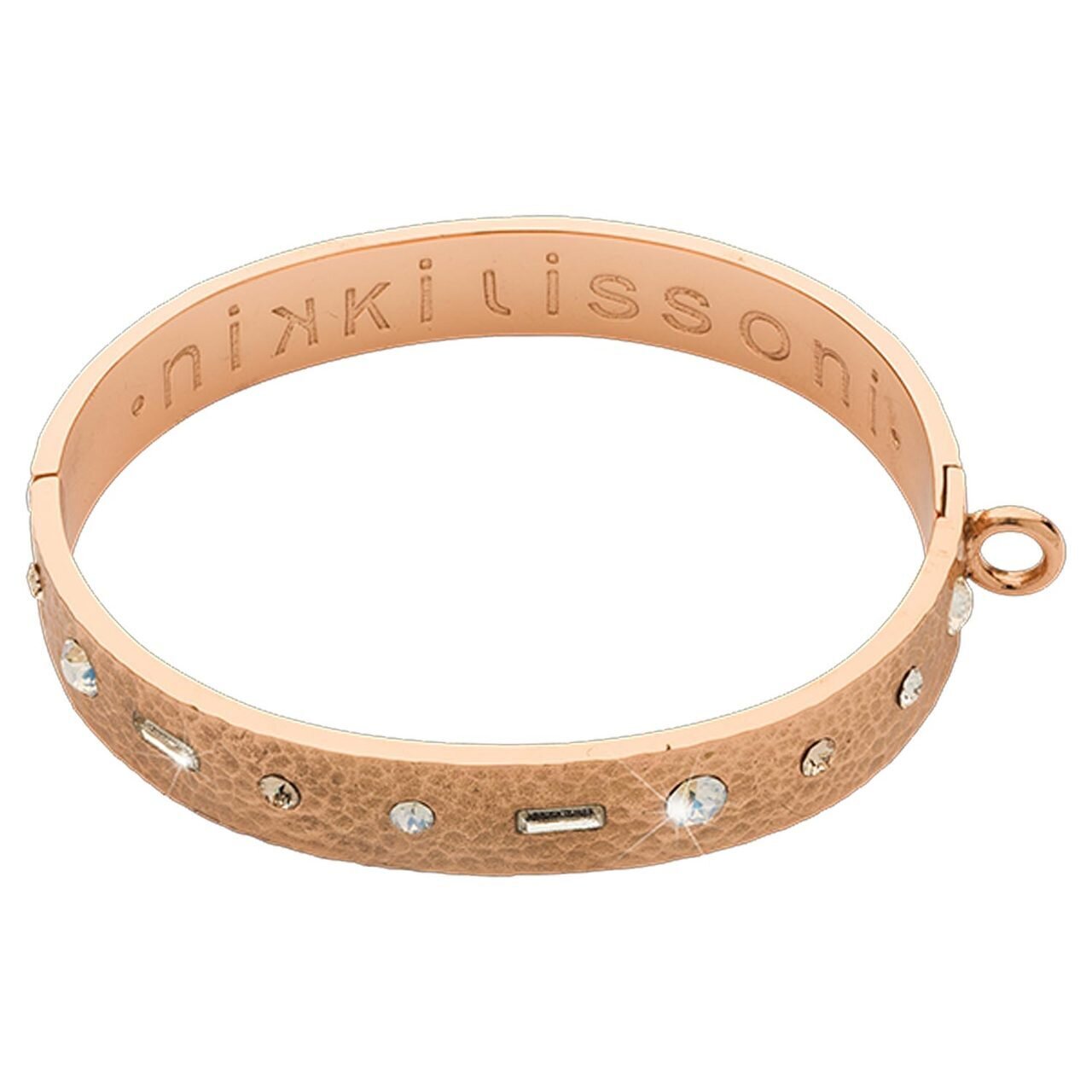 Nikki Lissoni Hammered Bangle of 14mm Swarovski Crystals One Loop To Attach A Charm Rose Gold-plated 21cm B1161RG21