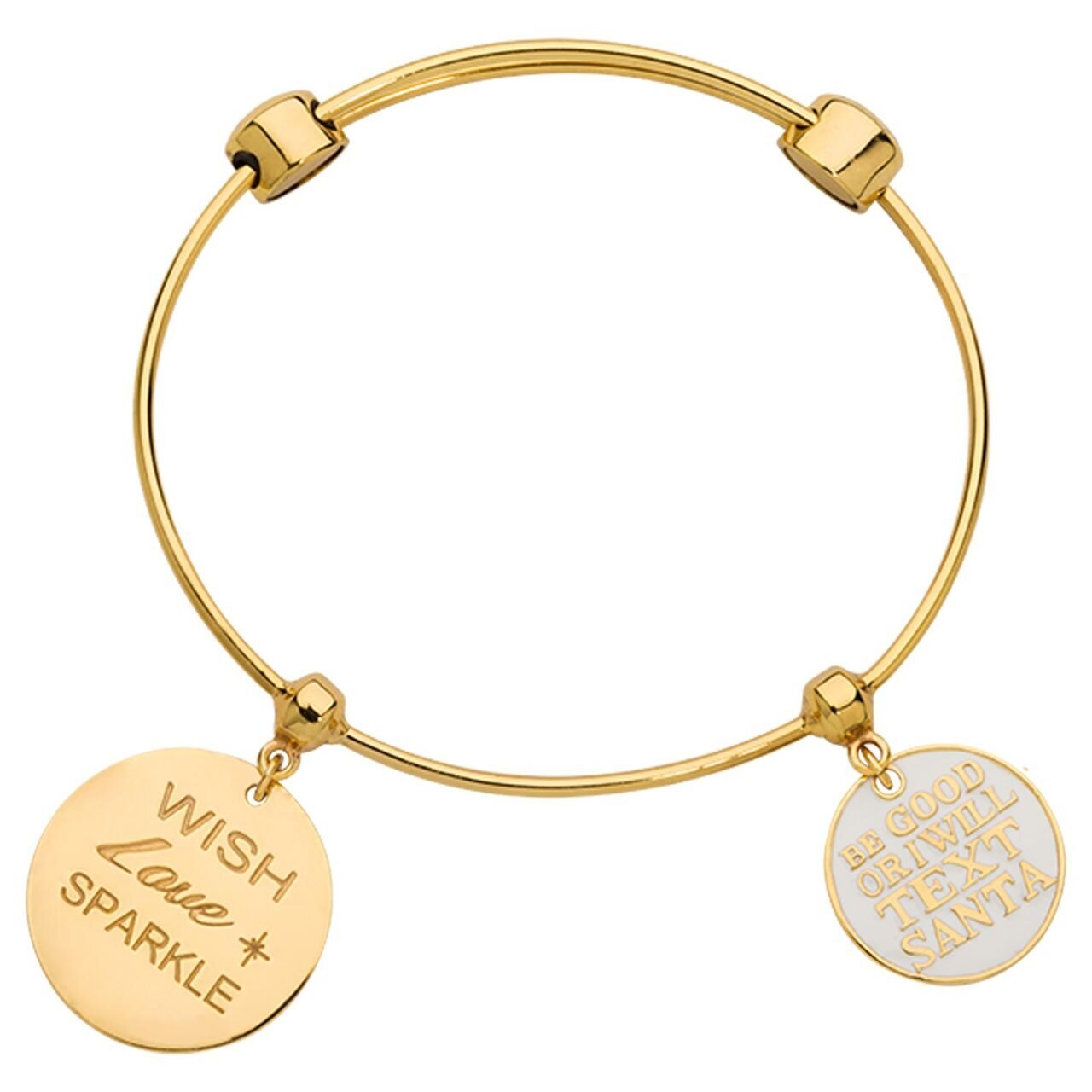 Nikki Lissoni Charm Bangle with Two Fixed Charms Wish Love Sparkle Be Good Or I Will Text Santa Gol…