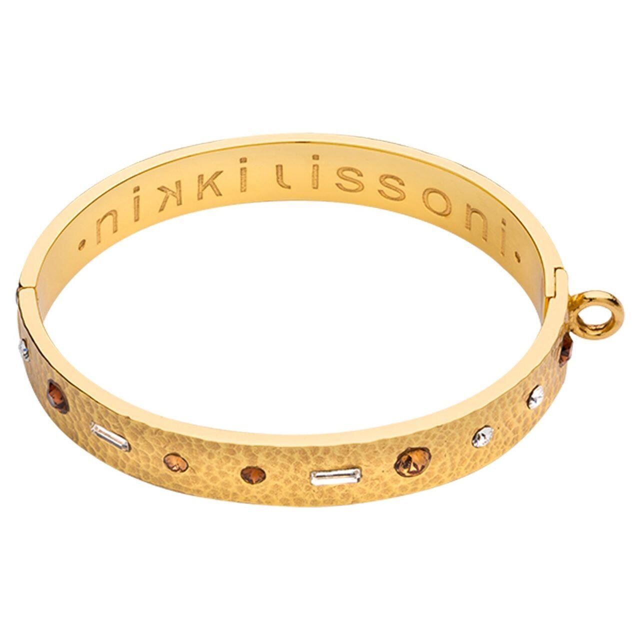 Nikki Lissoni Hammered Bangle of 14mm with Swarovski Crystals One Loop To Attach A Charm Gold-plated 17cm B1161G17