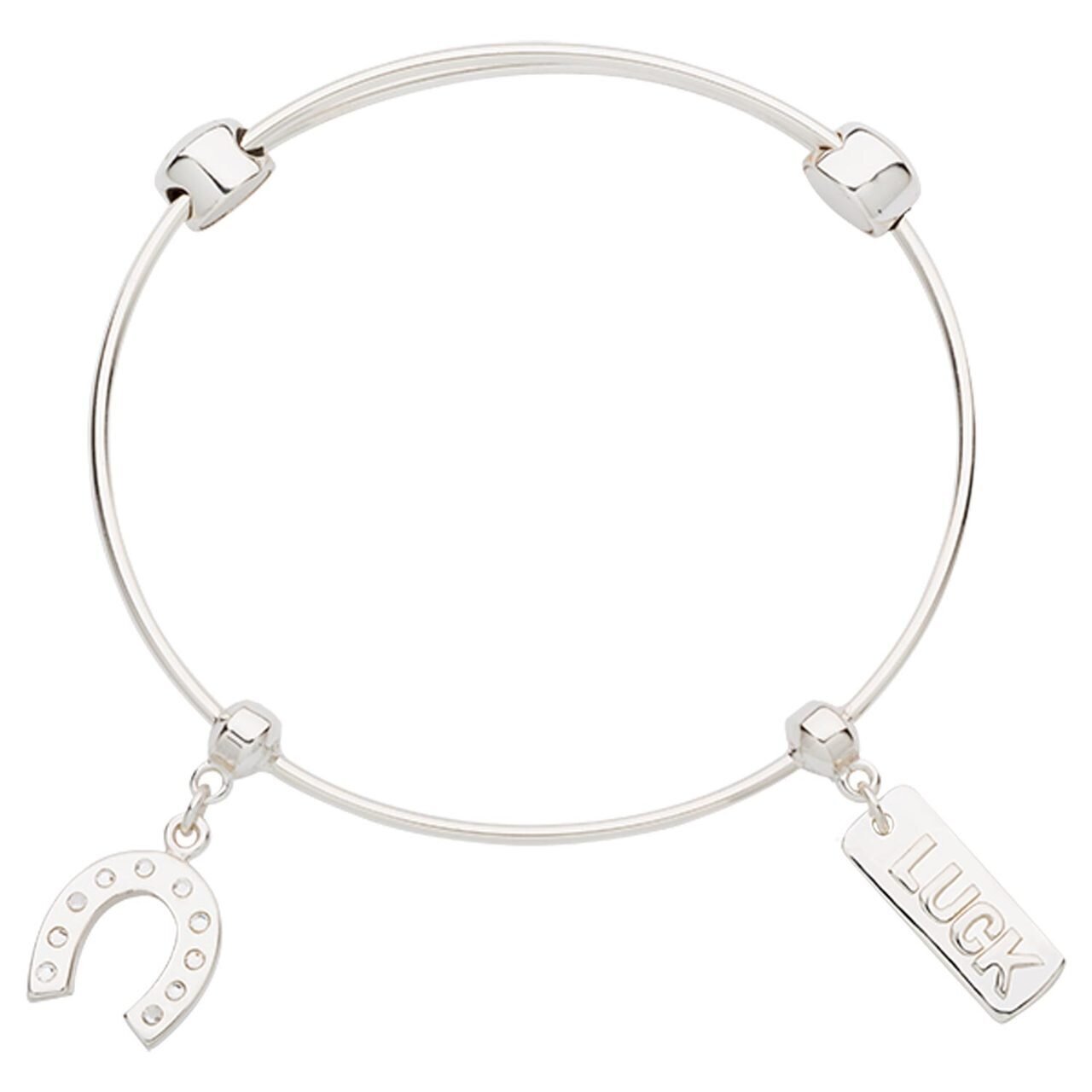 Nikki Lissoni Charm Bangle with Two Fixed Charms Lucky Horseshoe Luck Silver-plated 21cm B1160S21, …