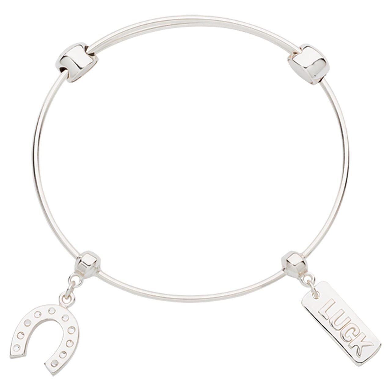 Nikki Lissoni Charm Bangle with Two Fixed Charms Lucky Horseshoe Luck Silver-plated 17cm B1160S17