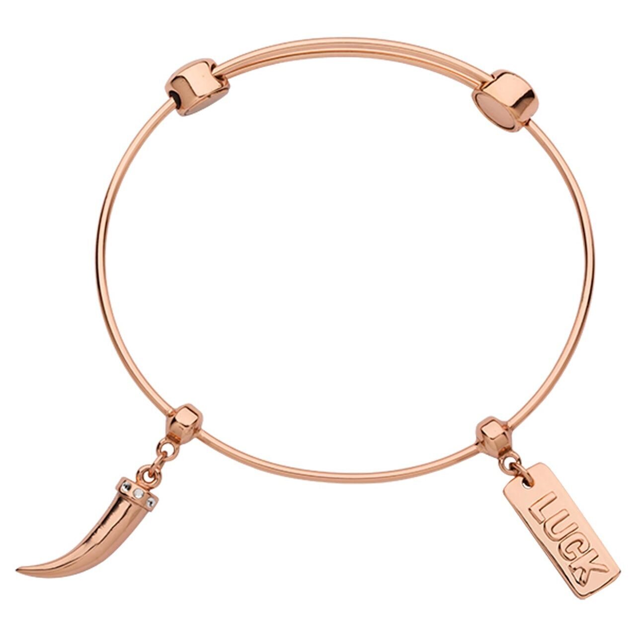 Nikki Lissoni Charm Bangle with Two Fixed Charms Lucky Tooth Luck Rose Gold-plated 17cm B1157RG17
