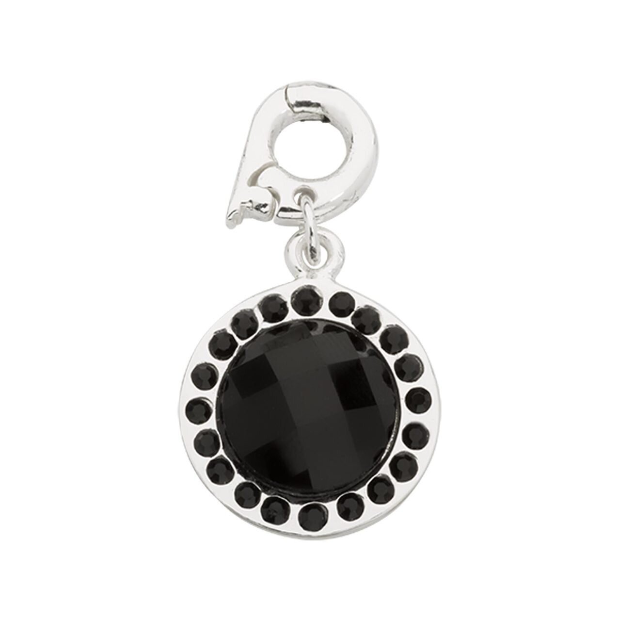 Nikki Lissoni Chic Black Mirror Glass Charm with Swarovski Crystals Silver-plated 15mm D1244SS