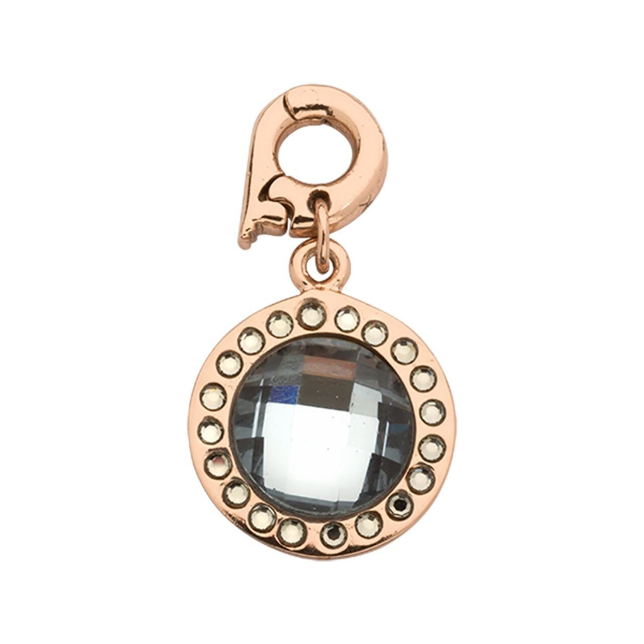 Nikki Lissoni Chic Grey/Blue Mirror Glass Charm with Swarovski Crystals Rose Gold-plated 15mm D1244RGS