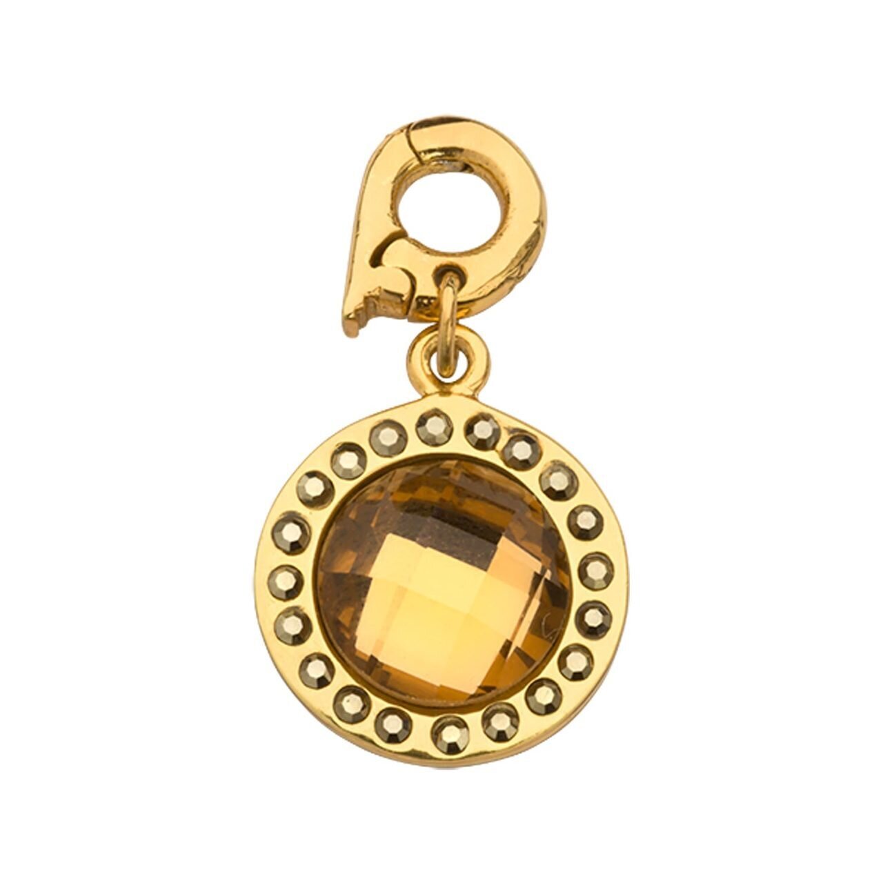 Nikki Lissoni Chic Bronze Mirror Glass Charm with Swarovski Crystals Gold-plated 15mm D1244GS