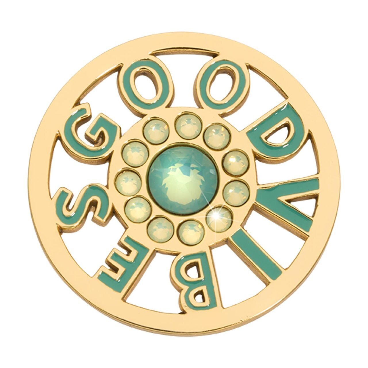 Nikki Lissoni Surrounded By Good Vibes Turkoois Green Gold-plated 33mm Coin C1619GM