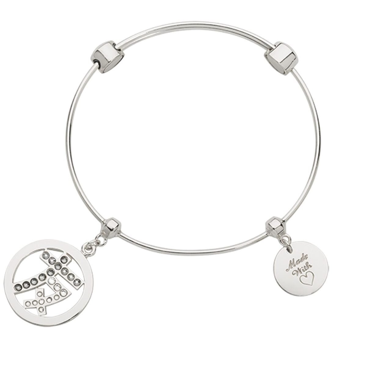 Nikki Lissoni Charm Bangle with Two Fixed Charms Infused with Emotion By Chinese Sign For Friendship Silver-plated 17cm B1149S17