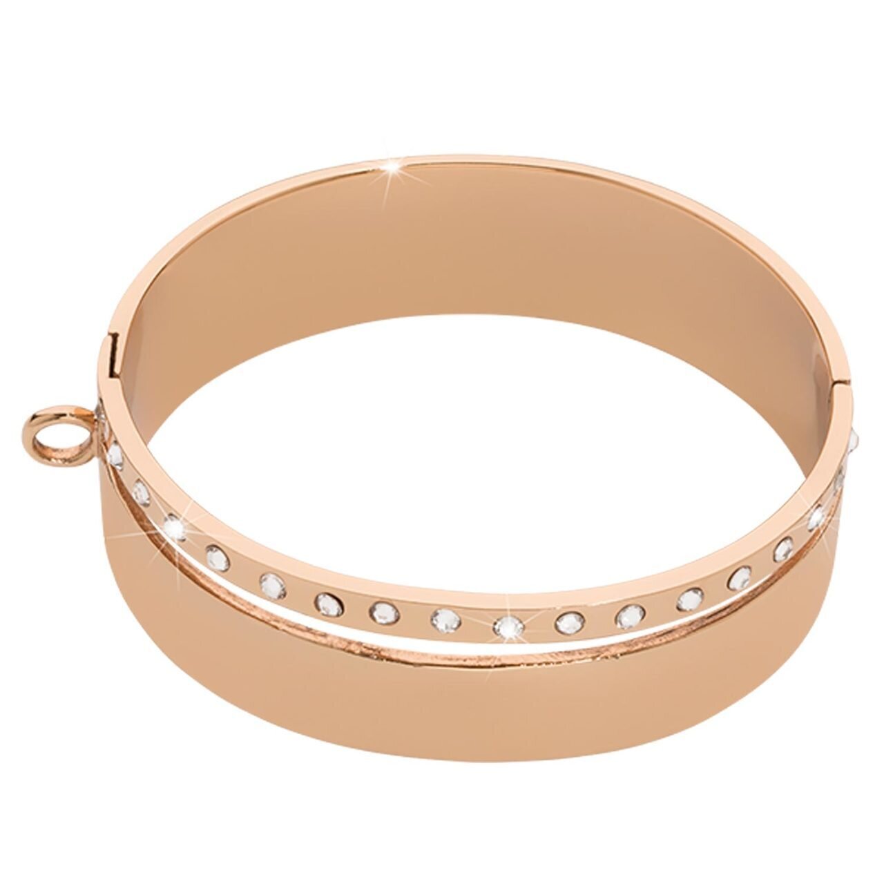 Nikki Lissoni Large Double Bangle of 2cm with Swarovski Crystals 1 Loop To Attach A Charm Rose Gold-plated 17cm B1147RG17