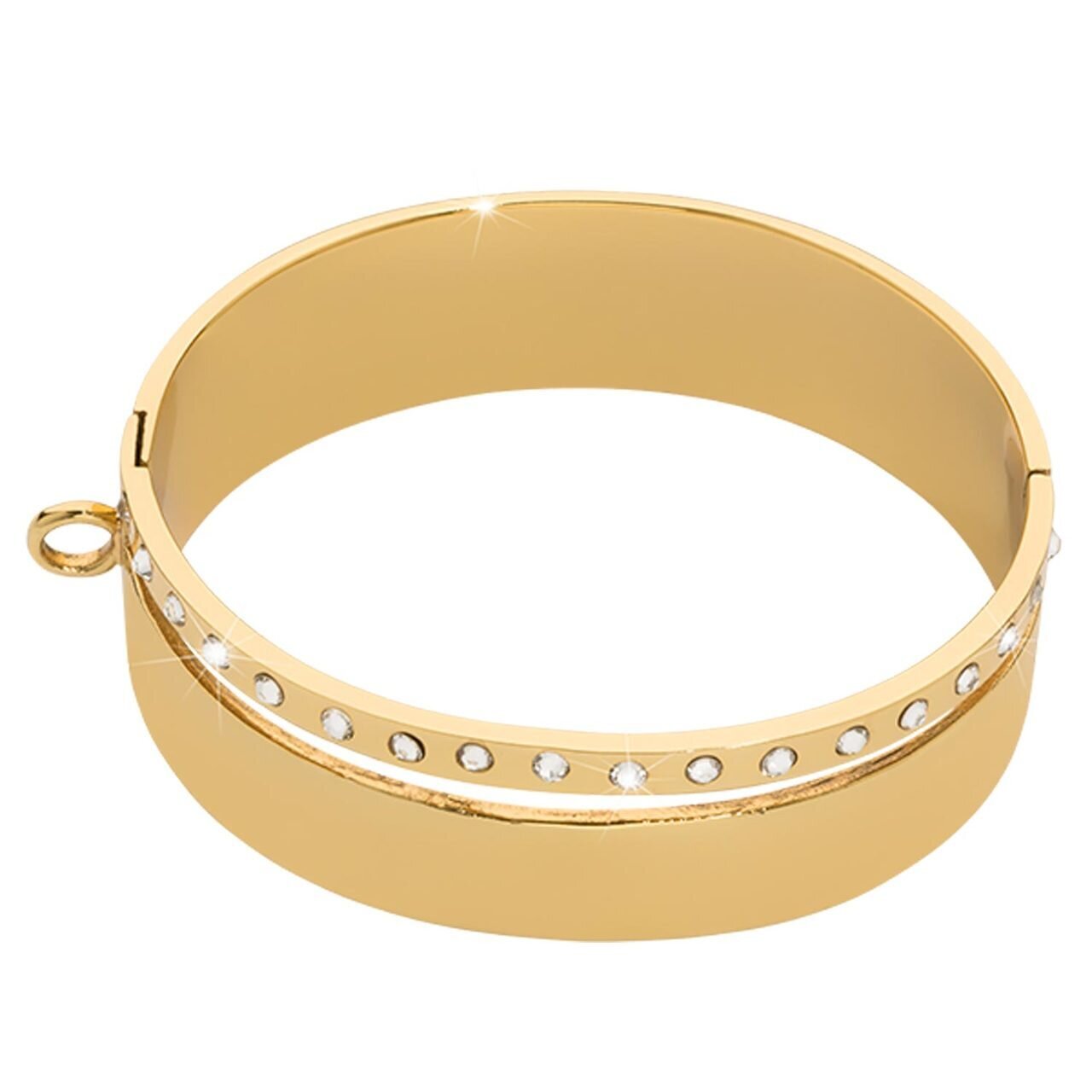 Nikki Lissoni Large Double Bangle of 2cm with Swarovski Crystals 1 Loop To Attach A Charm Gold-plated 21cm B1147G21