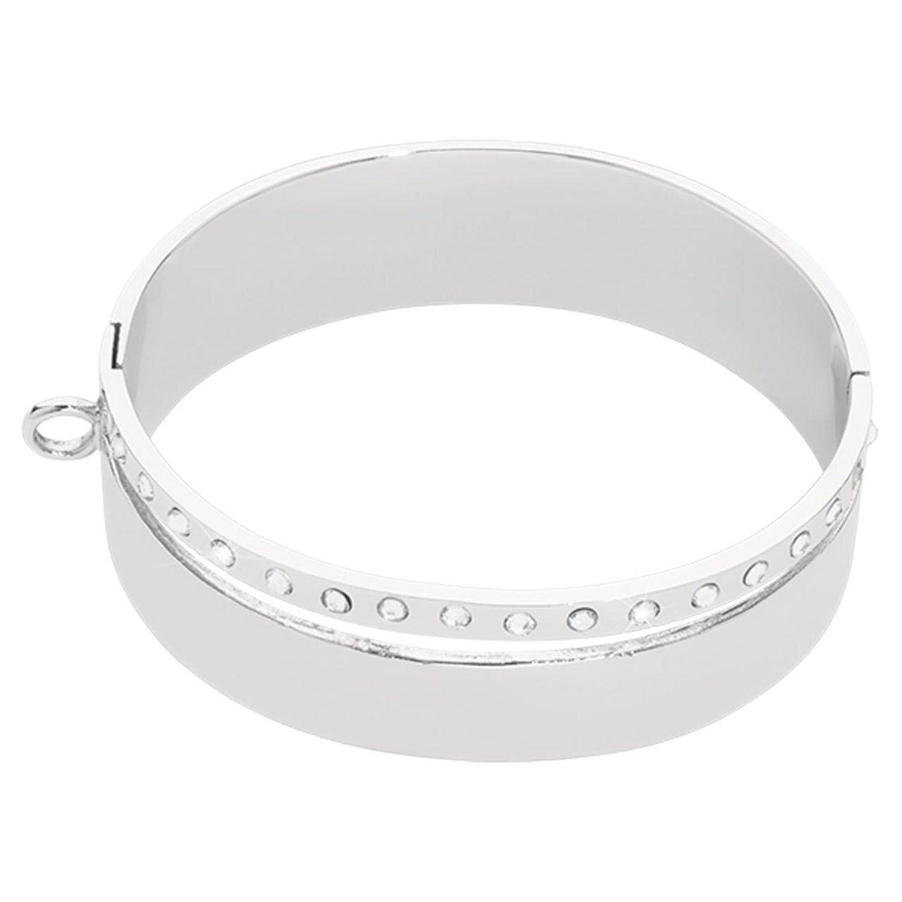 Nikki Lissoni Large Double Bangle of 2cm with Swarovski Crystals 1 Loop To Attach A Charm Silver-plated 19cm B1147S19