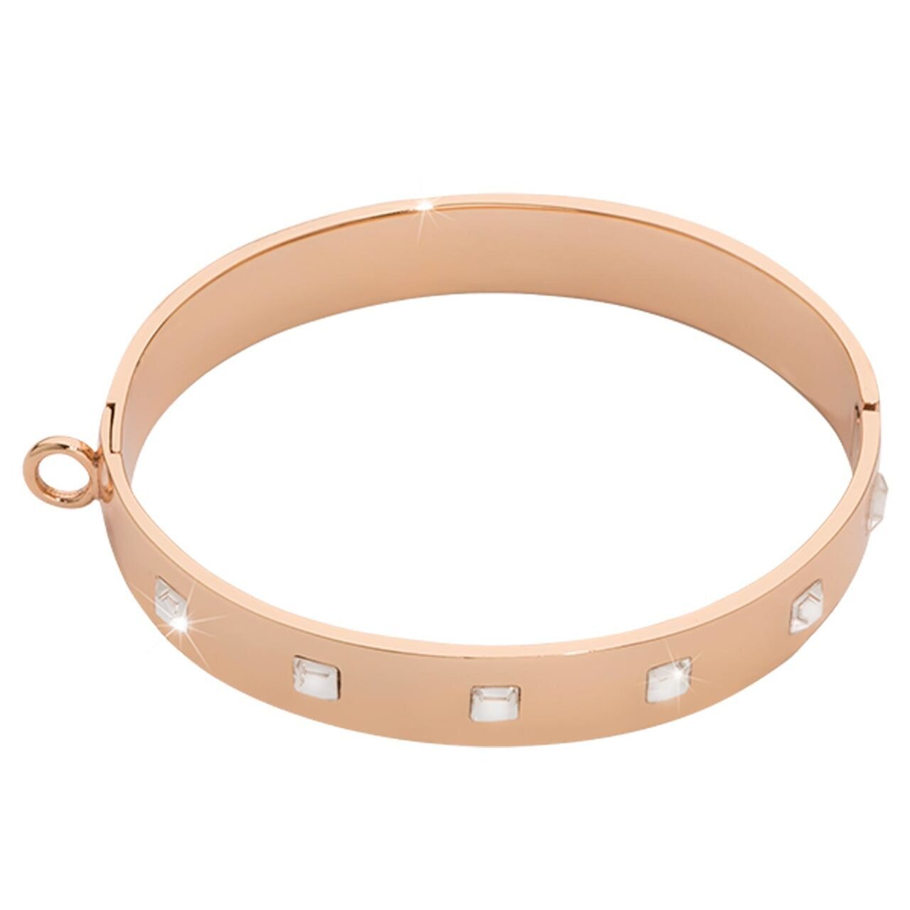 Nikki Lissoni Bangle of 1cm with Square Swarovski Crystals One Loop To Attach A Charm Rose Gold-pla…