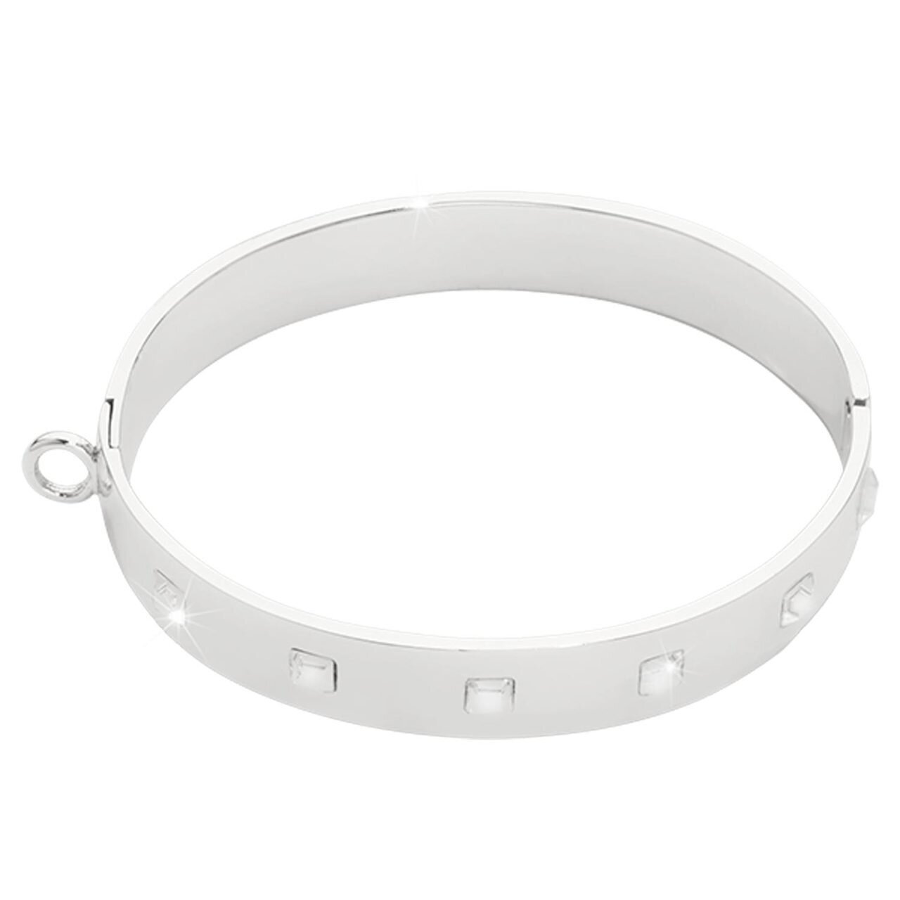 Nikki Lissoni Bangle of 1cm with Square Swarovski Crystals One Loop To Attach A Charm Silver-plated 17cm B1146S17