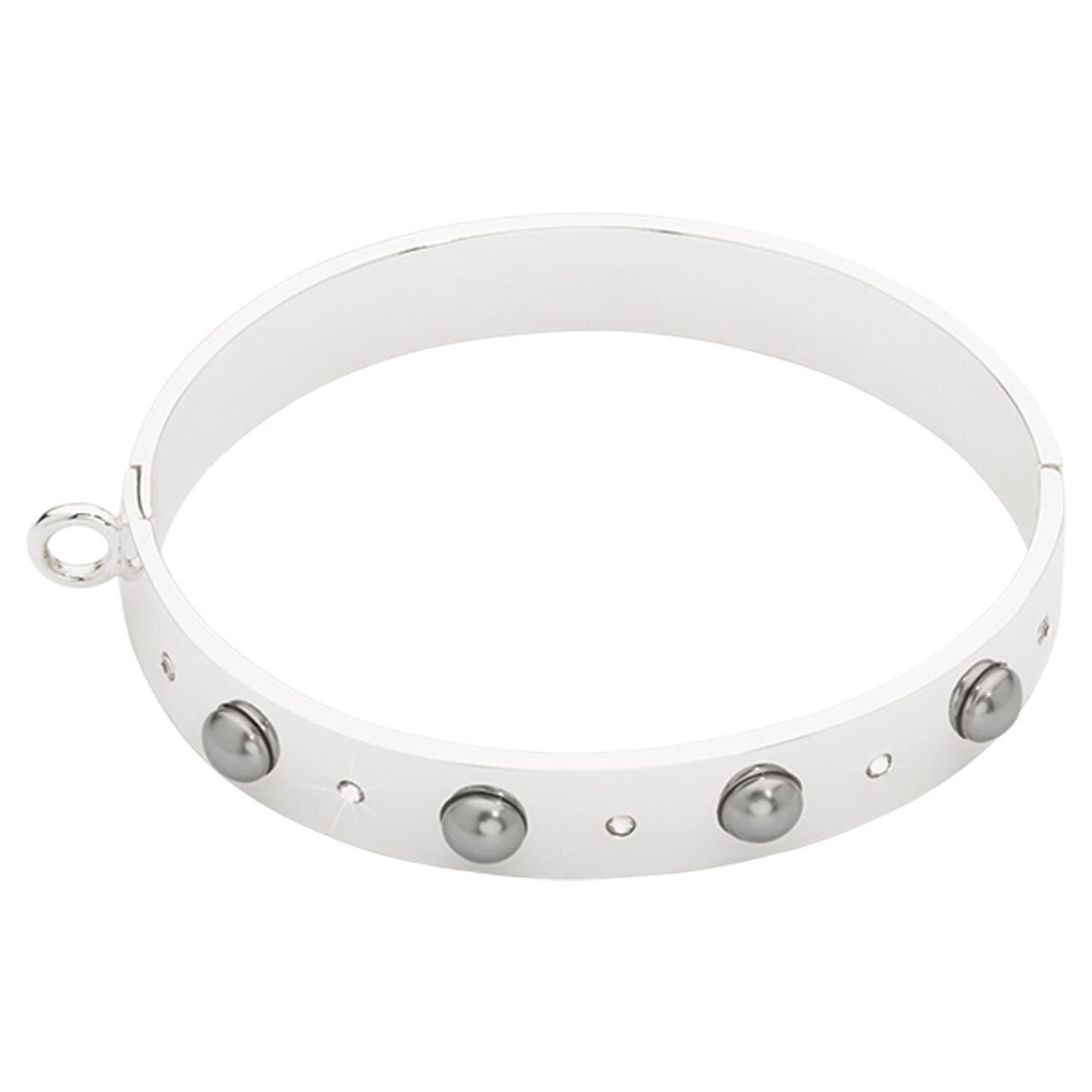 Nikki Lissoni Bangle of 1cm with Grey Pearls Swarovski Crystals One Loop To Attach A Charm Silver-p…