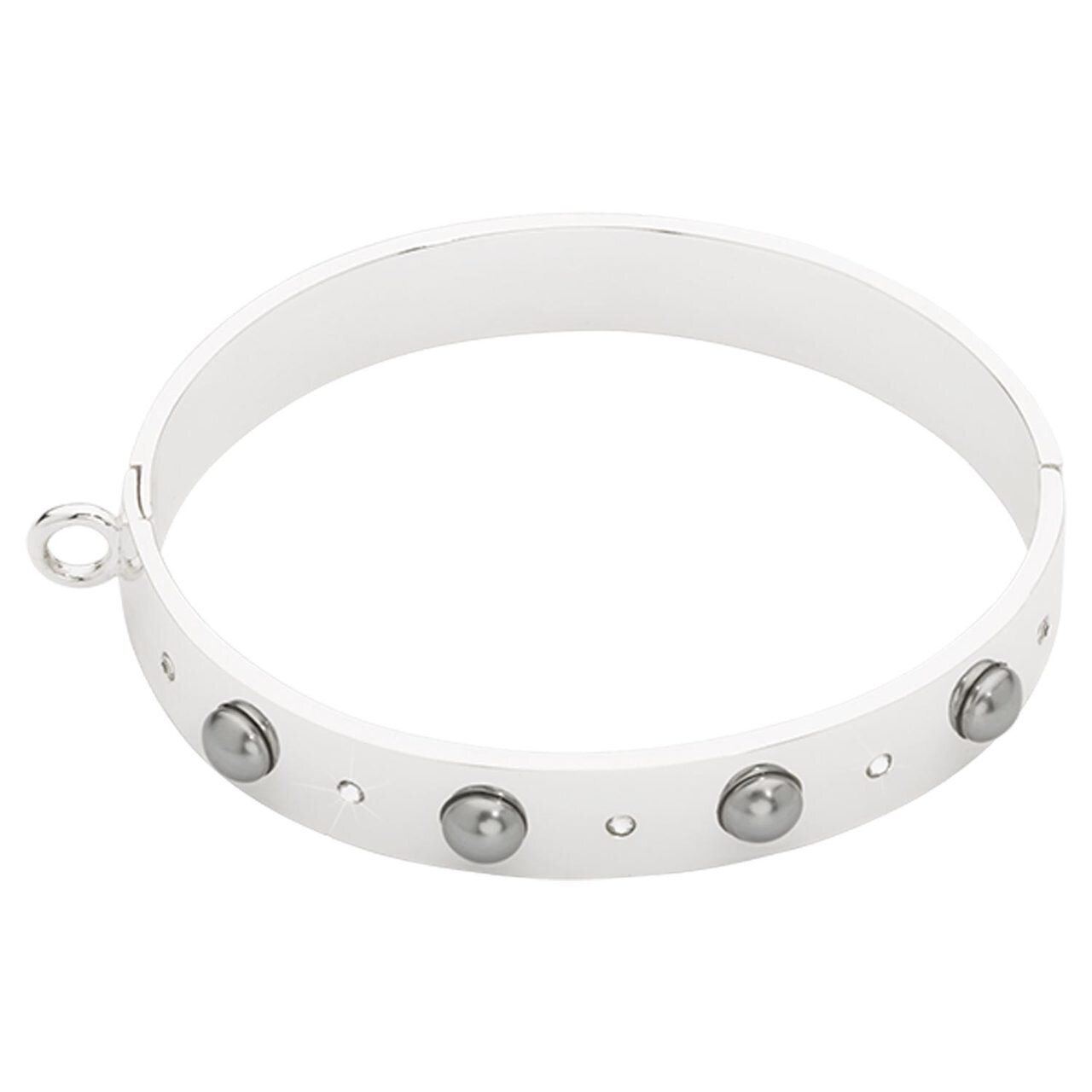 Nikki Lissoni Bangle of 1cm with Grey Pearls Swarovski Crystals One Loop To Attach A Charm Silver-plated 17cm B1144S17