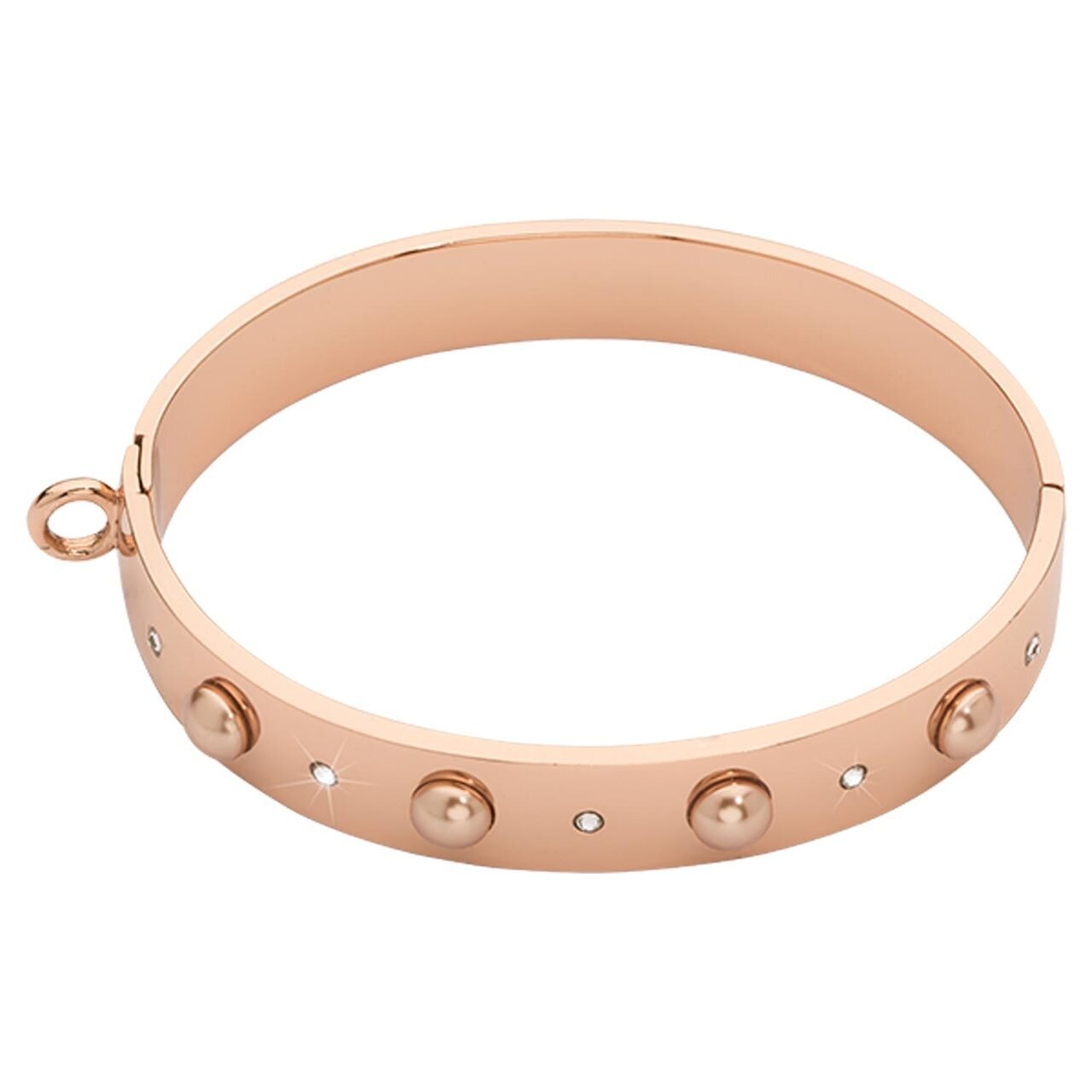 Nikki Lissoni Bangle of 1cm with Rose Pearls Swarovski Crystals One Loop To Attach A Charm Rose Gol…