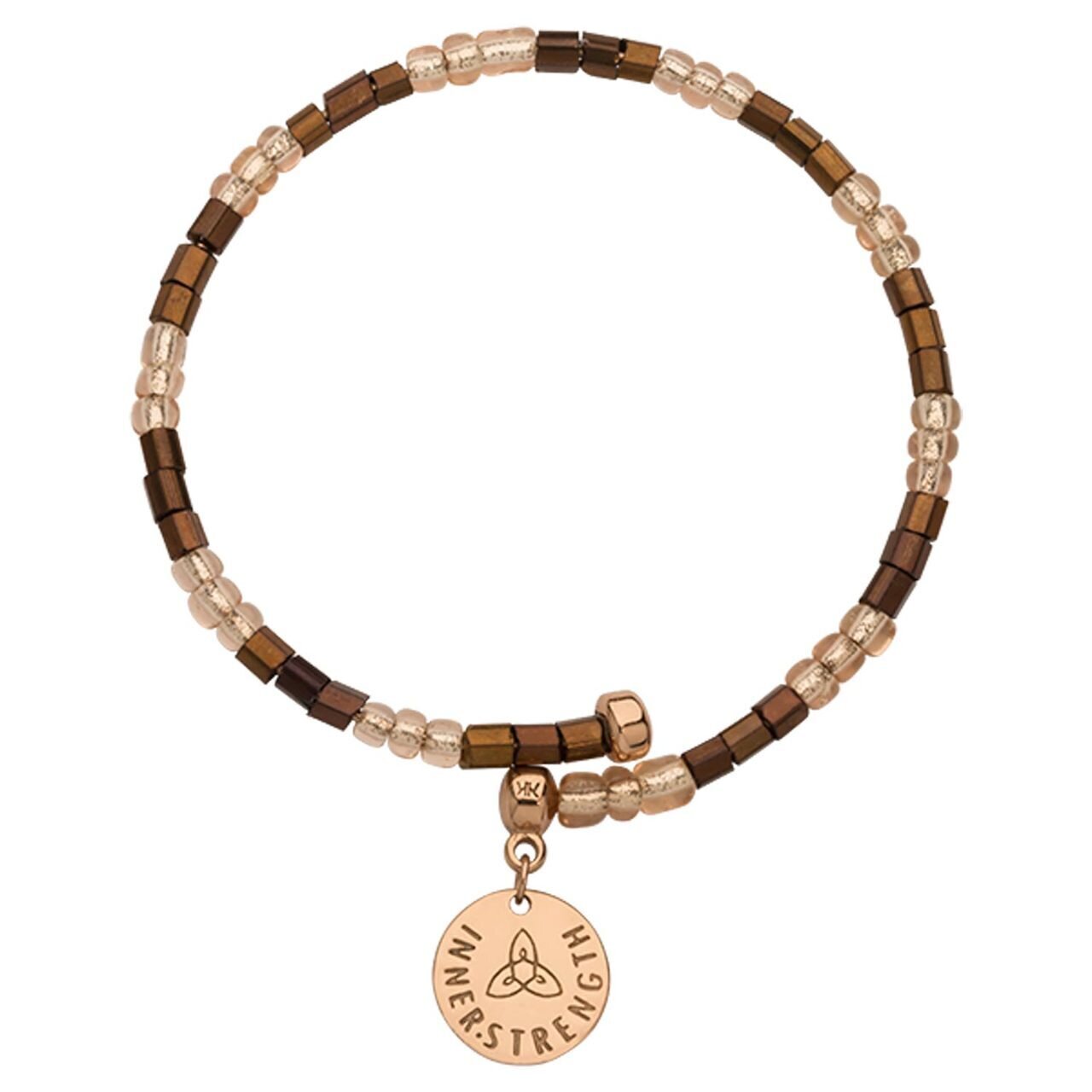 Nikki Lissoni Spiral Bead Bangle Rose Gold-plated with Transparant Brown Beads In 21cm B1138RG21