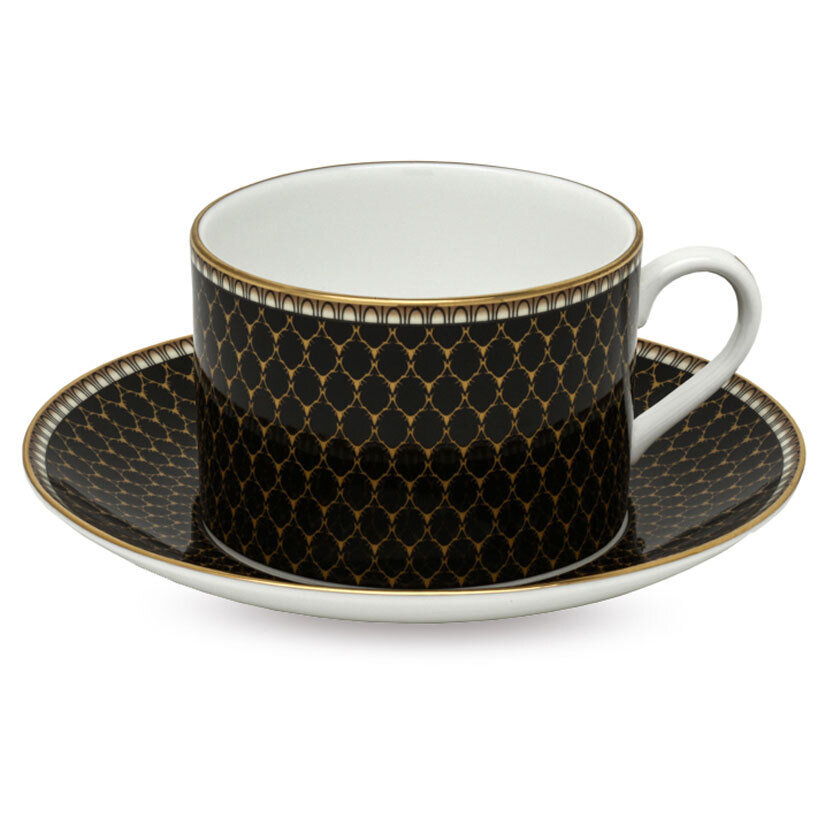 Halcyon Days Antler Trellis Black Teacup &amp; Saucer BCGAT02TSG, MPN: BCGAT02TSG, 5060171158295