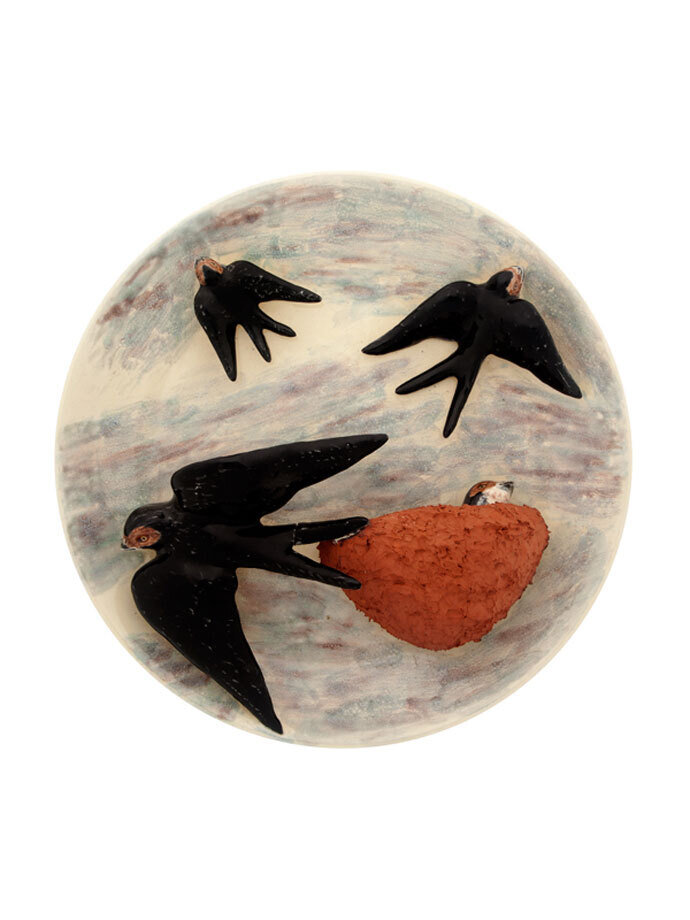 Bordallo Pinheiro Arte Bordallo Plate with Swallows in the Nest Decorated 65004145