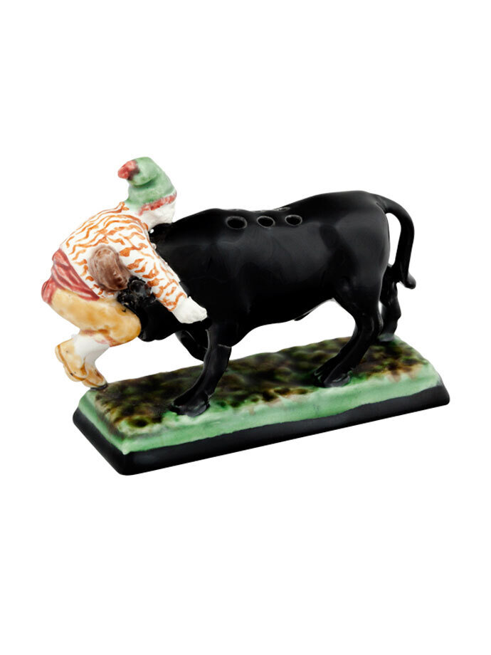 Bordallo Pinheiro Pinheiro Arte Bordallo Pinheiro Toothpick Dispenser Bull with Forcado Decorated 6…
