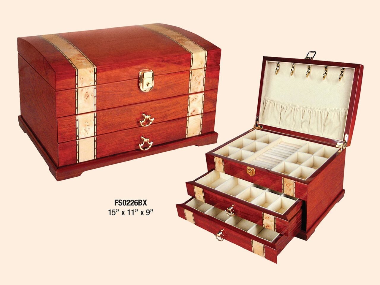 Tizo Inlaid with Two Drawers Magestic Jewelry Box