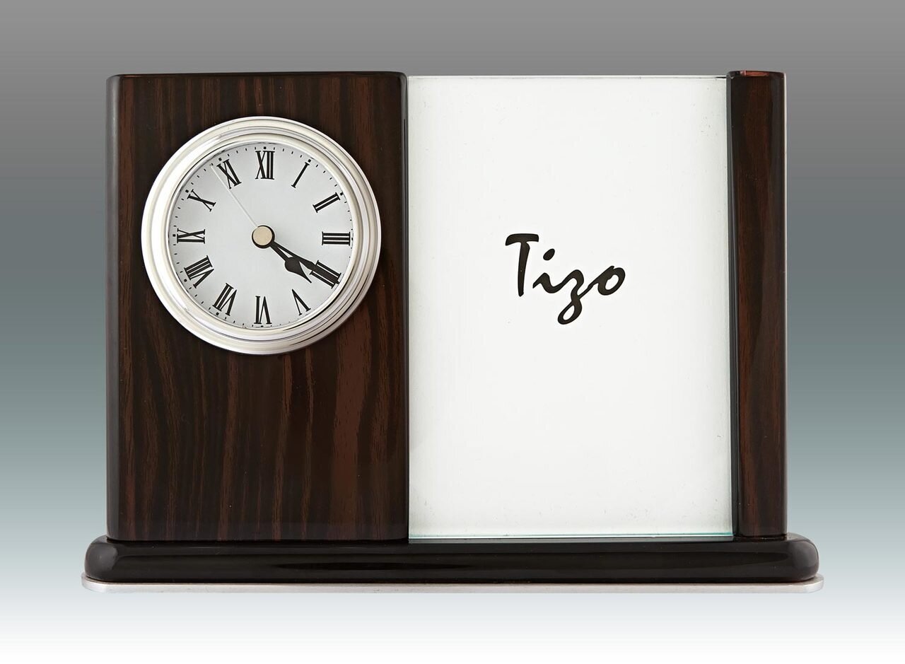 Tizo Ebony Clock with Photo Frame and Greek Numbers