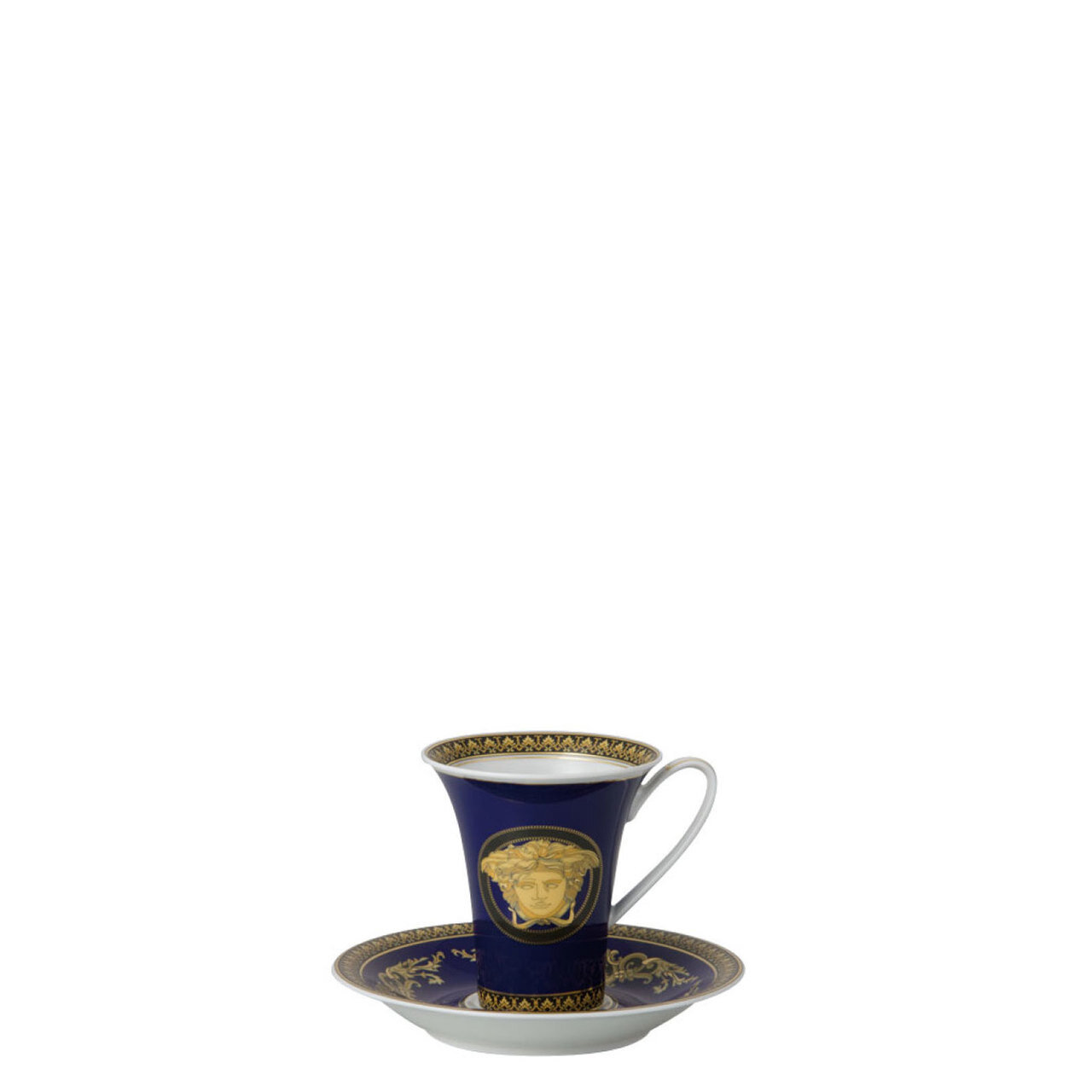 Versace Medusa Blue Coffee Cup and Saucer 6 Inch 6 oz.