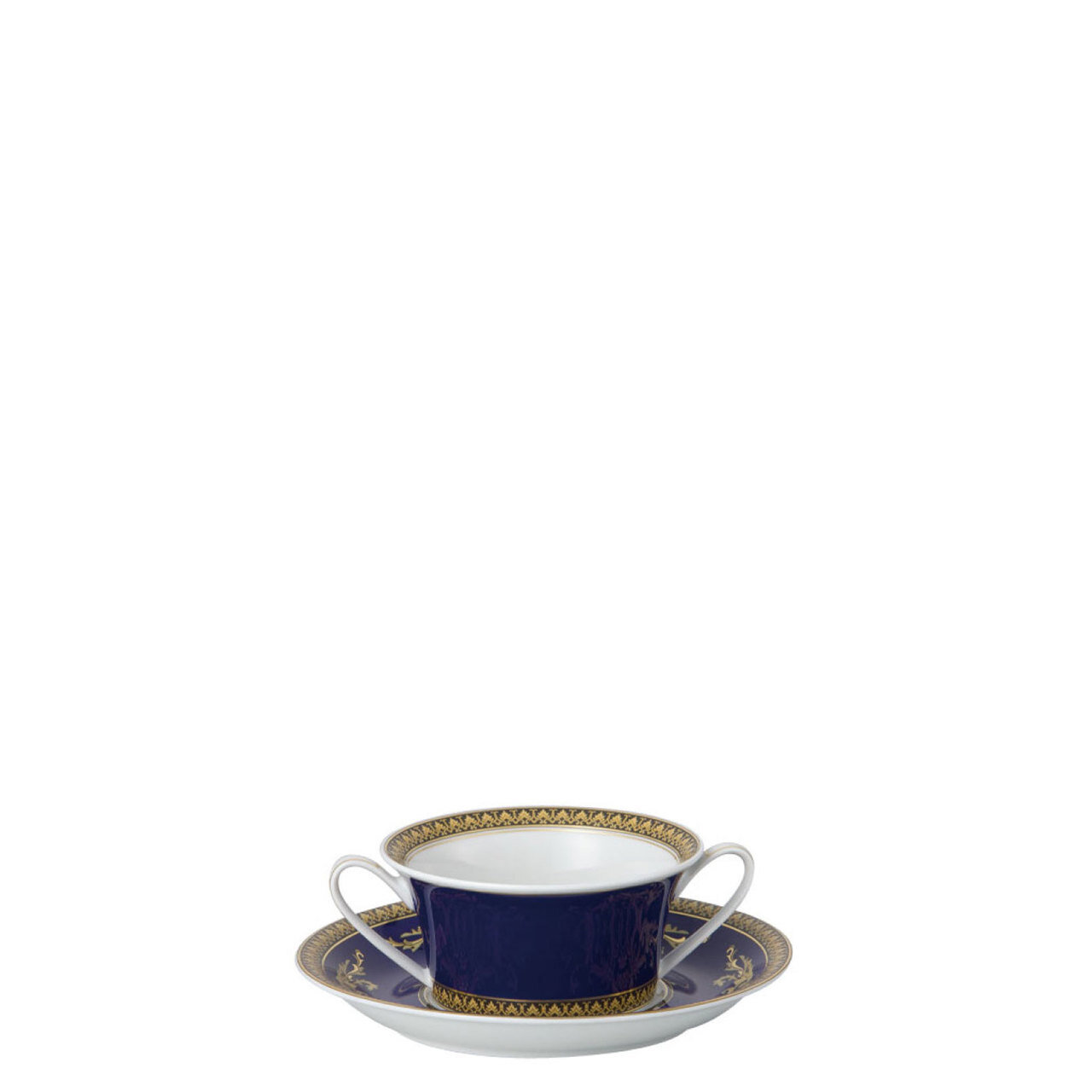 Versace Medusa Blue Cream Soup Cup and Saucer 6 3/4 Inch 10 oz.